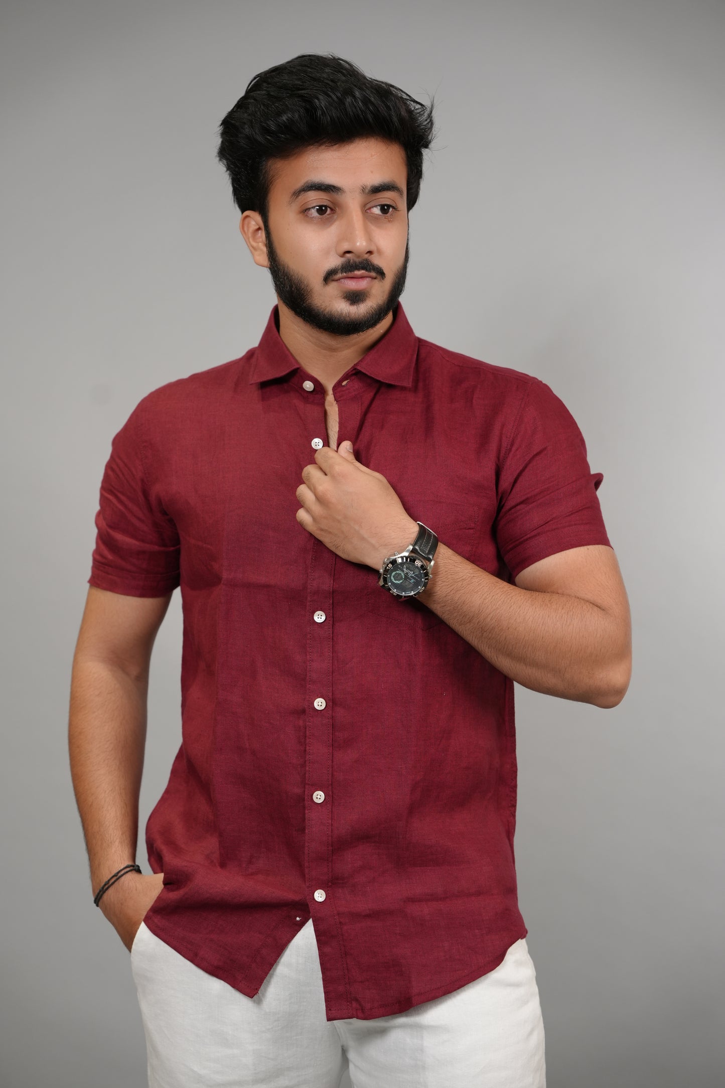 Maroon Half Sleeve Linen Shirt