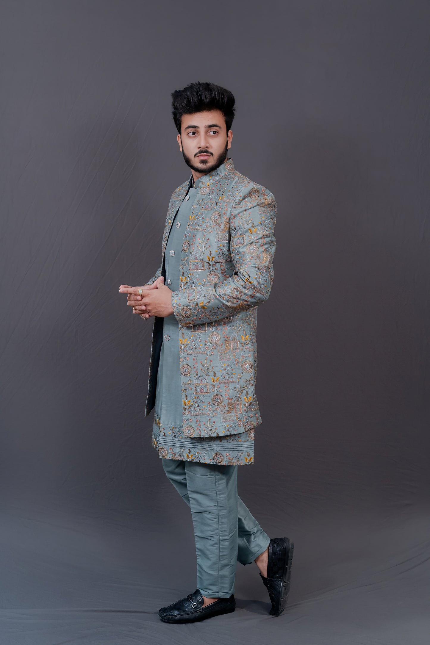 Firozi Mens Indowestern Jacket Set Ensemble