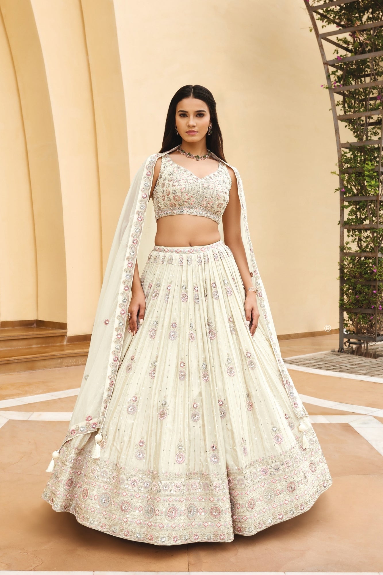 Off White Hand Embellished Lehenga