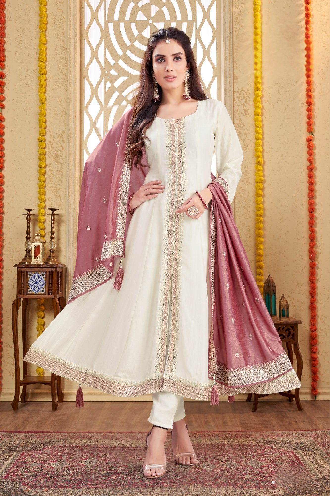 Elegant White Anarkali Dress with Dupatta