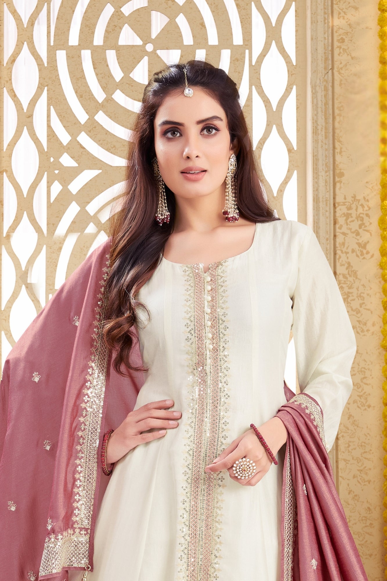 Elegant White Anarkali Dress with Dupatta