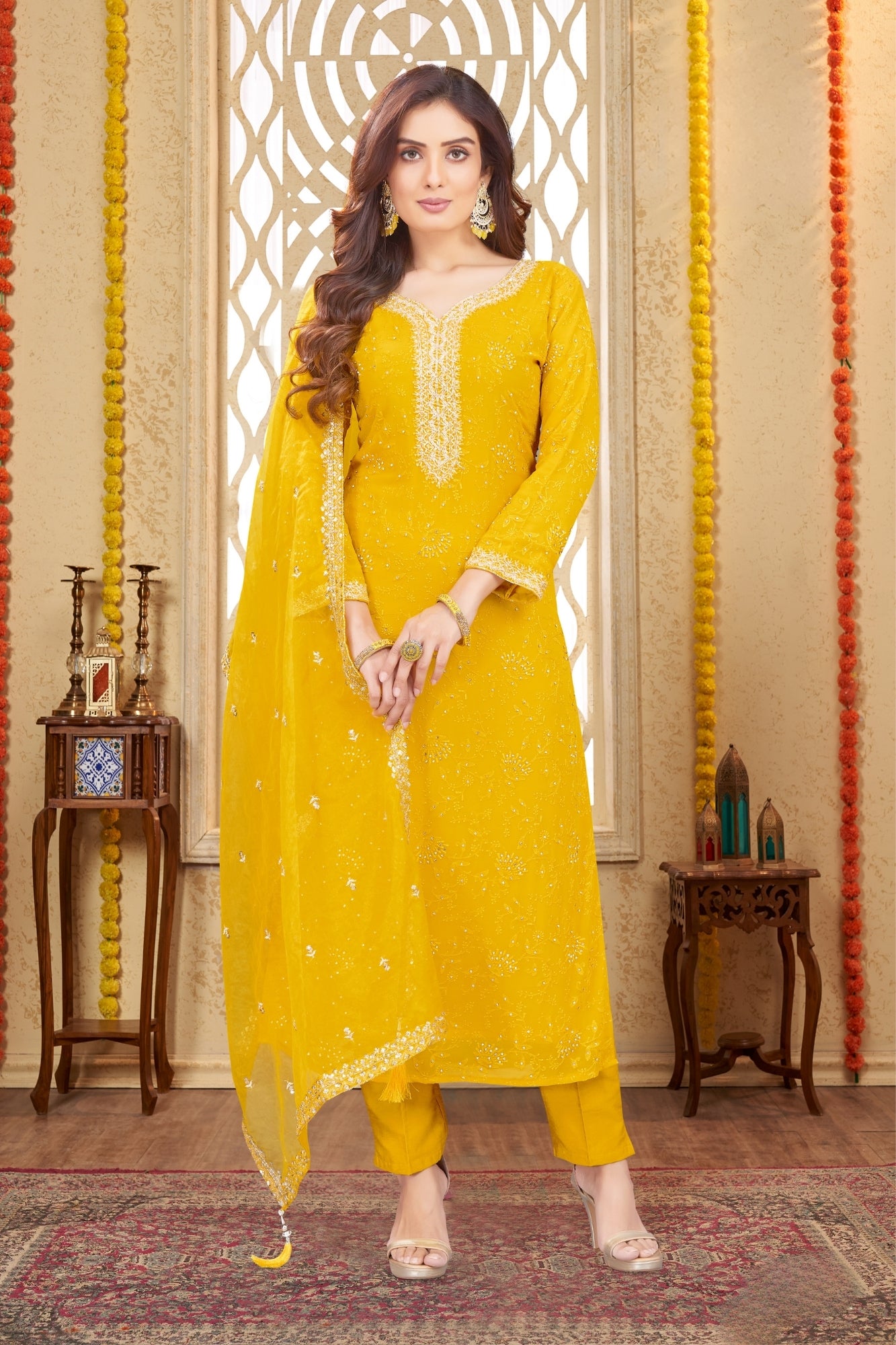Elegant Yellow Embroidered Dress with Dupatta