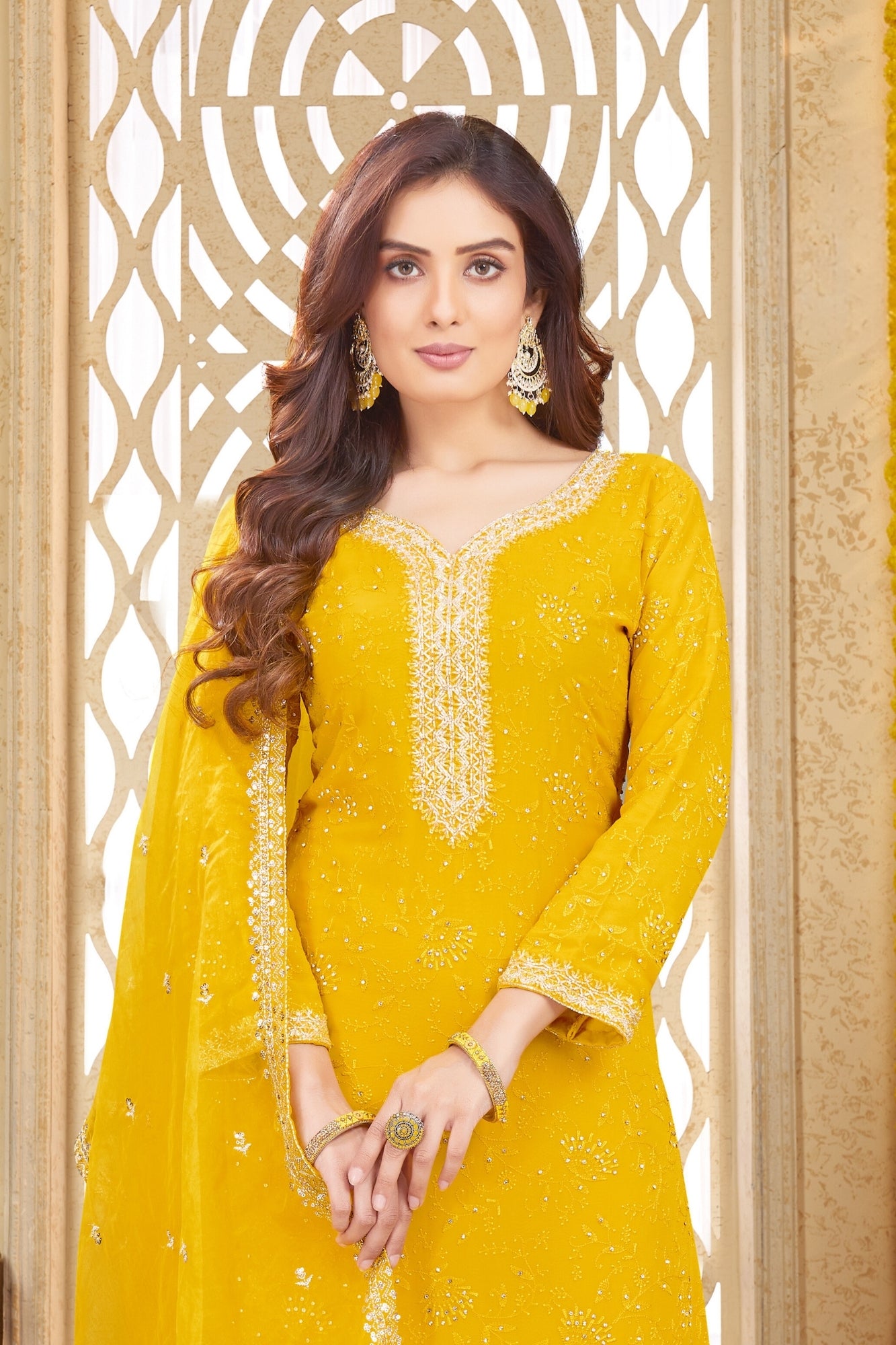 Elegant Yellow Embroidered Dress with Dupatta