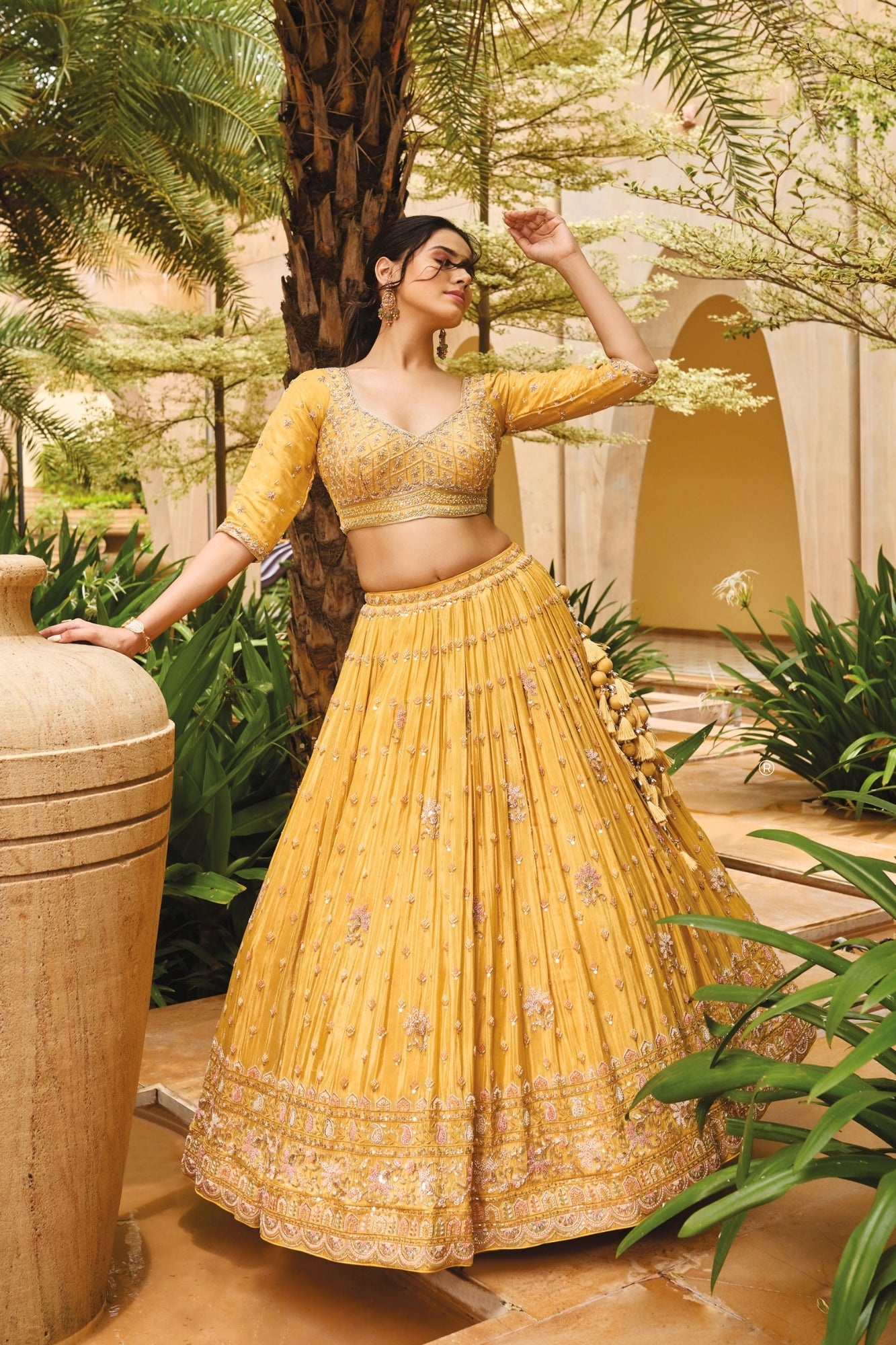 Yellow Designer Embroidered Lehenga Set