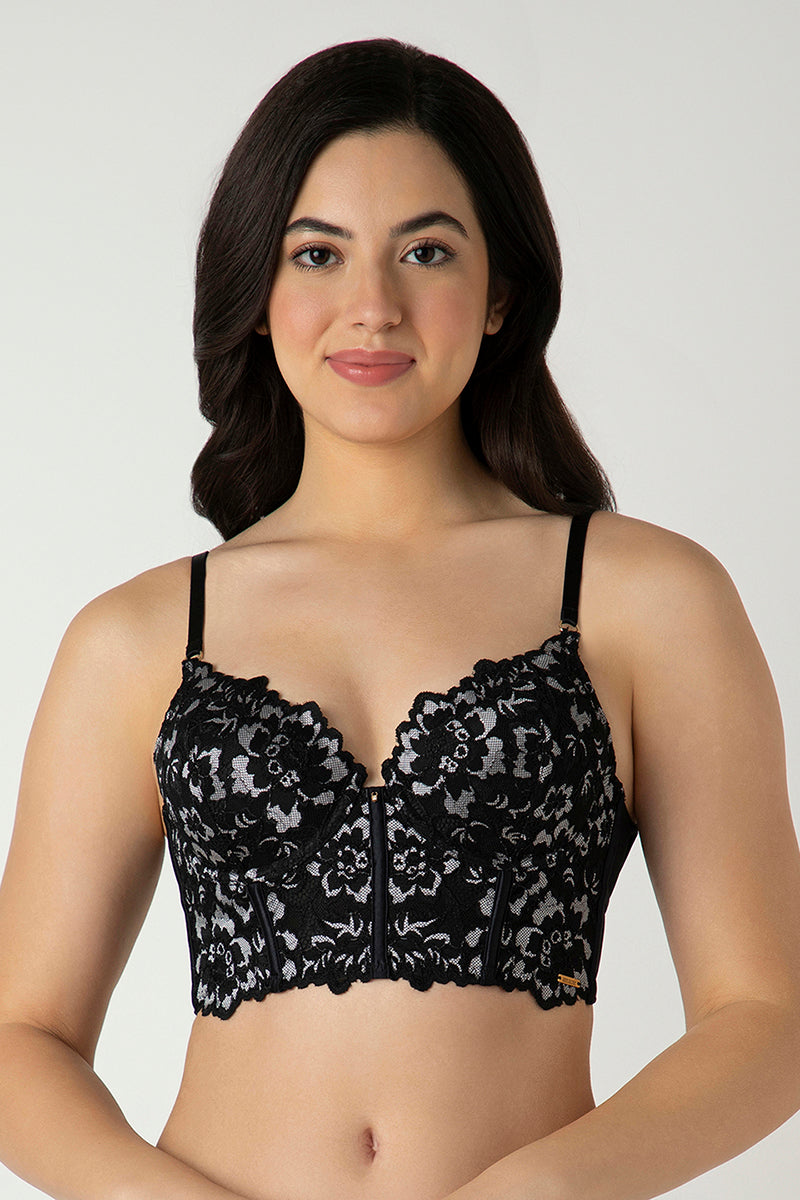 AMANTE Femme Lace Padded Non-Wired Longline Bra