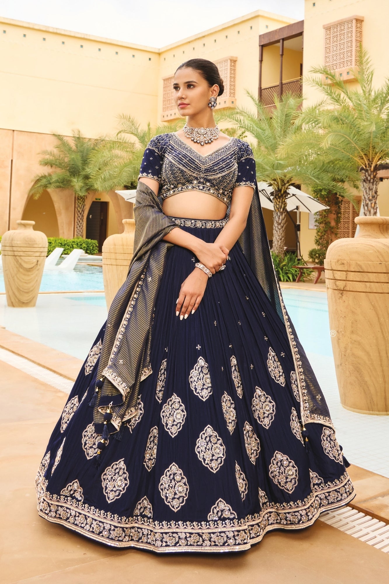 Wedding wear navy lehenga choli in silk