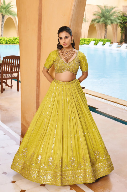 Lemon yellow silk wedding wear lehenga choli