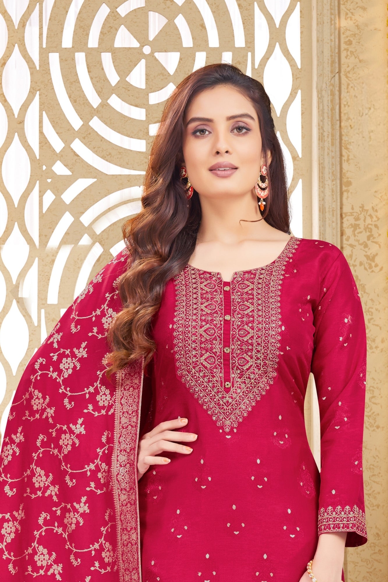 Pink Silk Embroidered Indian Ethnic Suit with Dupatta