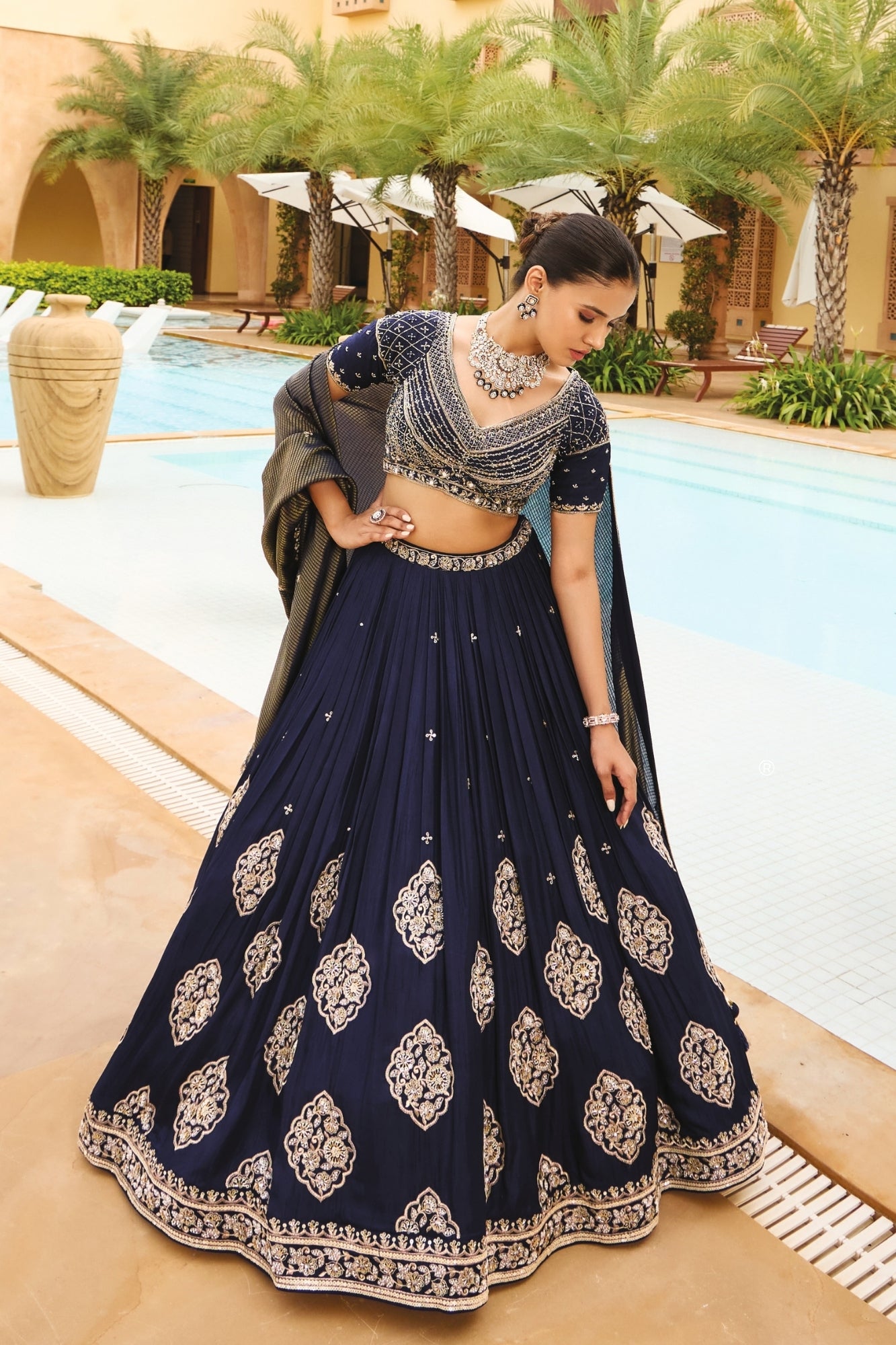 Wedding wear navy lehenga choli in silk