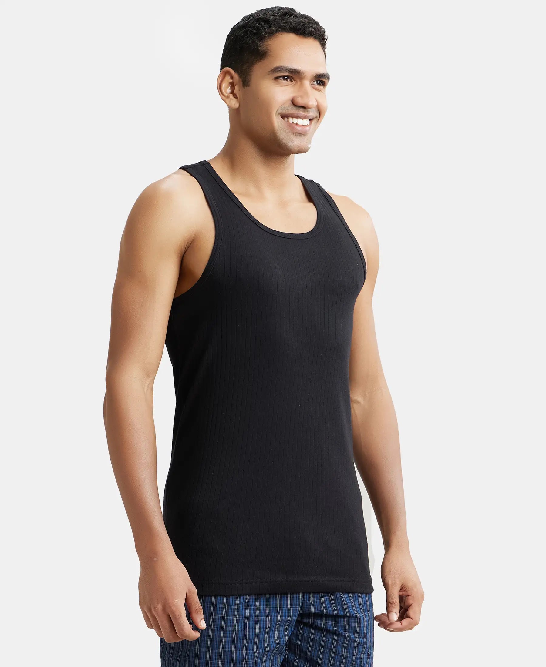 Buy Super Combed Cotton Rib Round Neck with Racerback Gym Vest - Black 9922 _ Jockey India