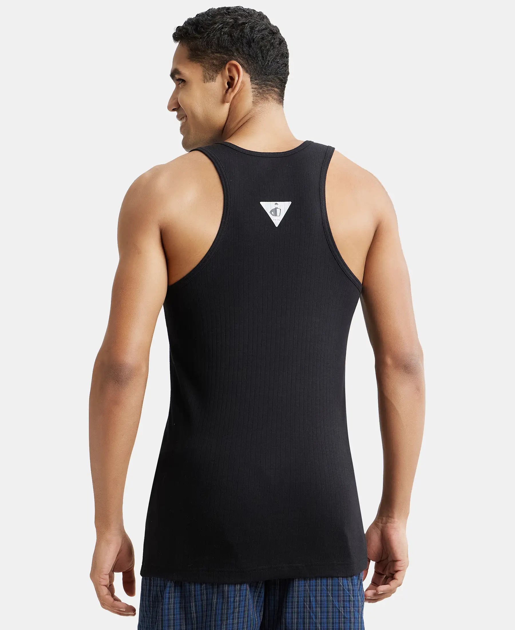 Buy Super Combed Cotton Rib Round Neck with Racerback Gym Vest - Black 9922 _ Jockey India