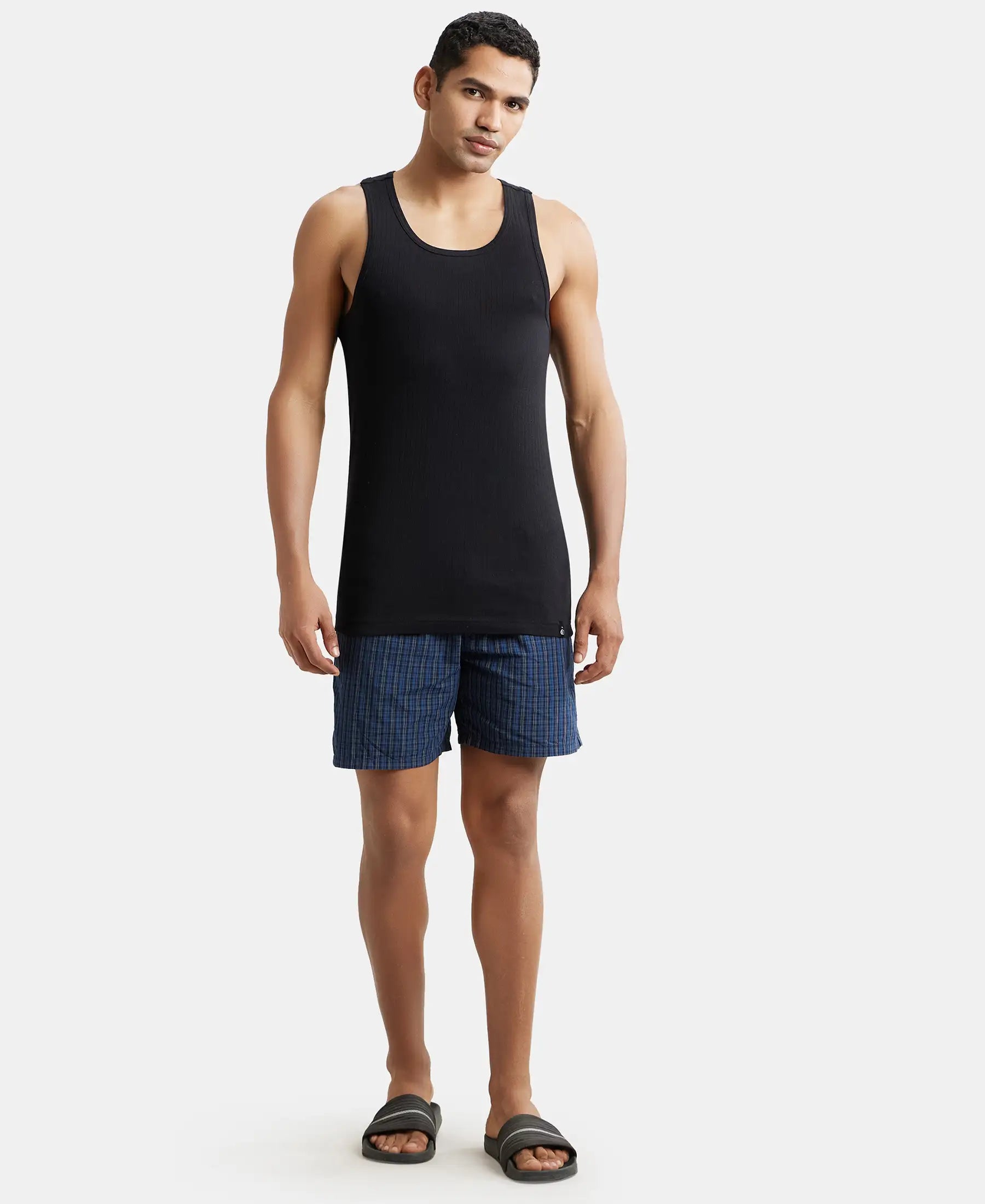 Buy Super Combed Cotton Rib Round Neck with Racerback Gym Vest - Black 9922 _ Jockey India