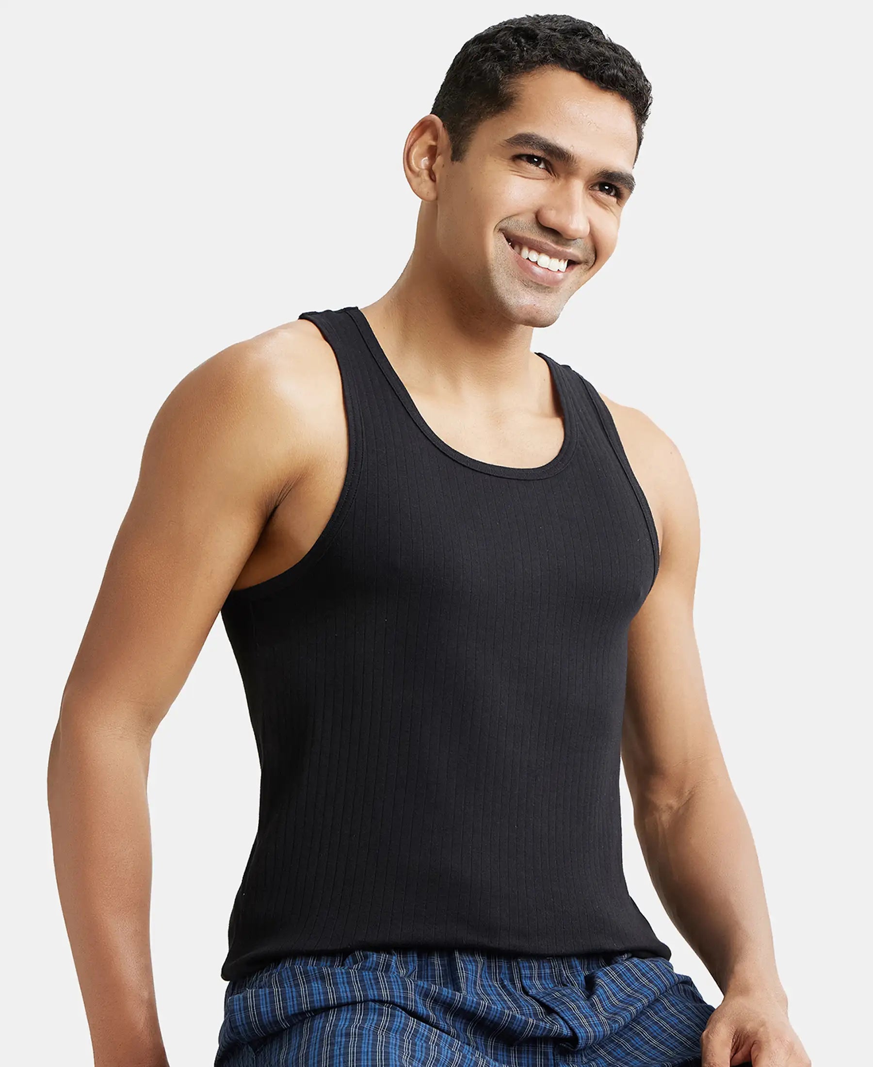 Buy Super Combed Cotton Rib Round Neck with Racerback Gym Vest - Black 9922 _ Jockey India