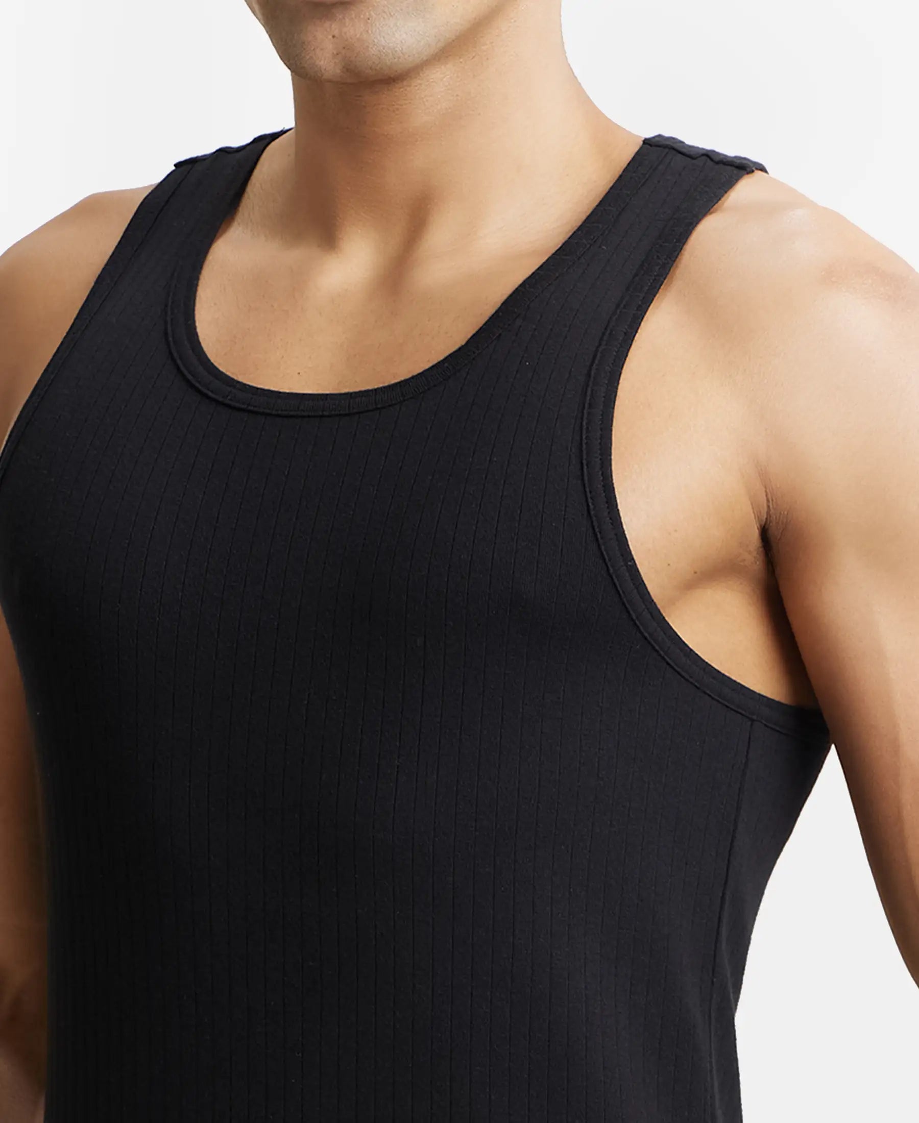 Buy Super Combed Cotton Rib Round Neck with Racerback Gym Vest - Black 9922 _ Jockey India