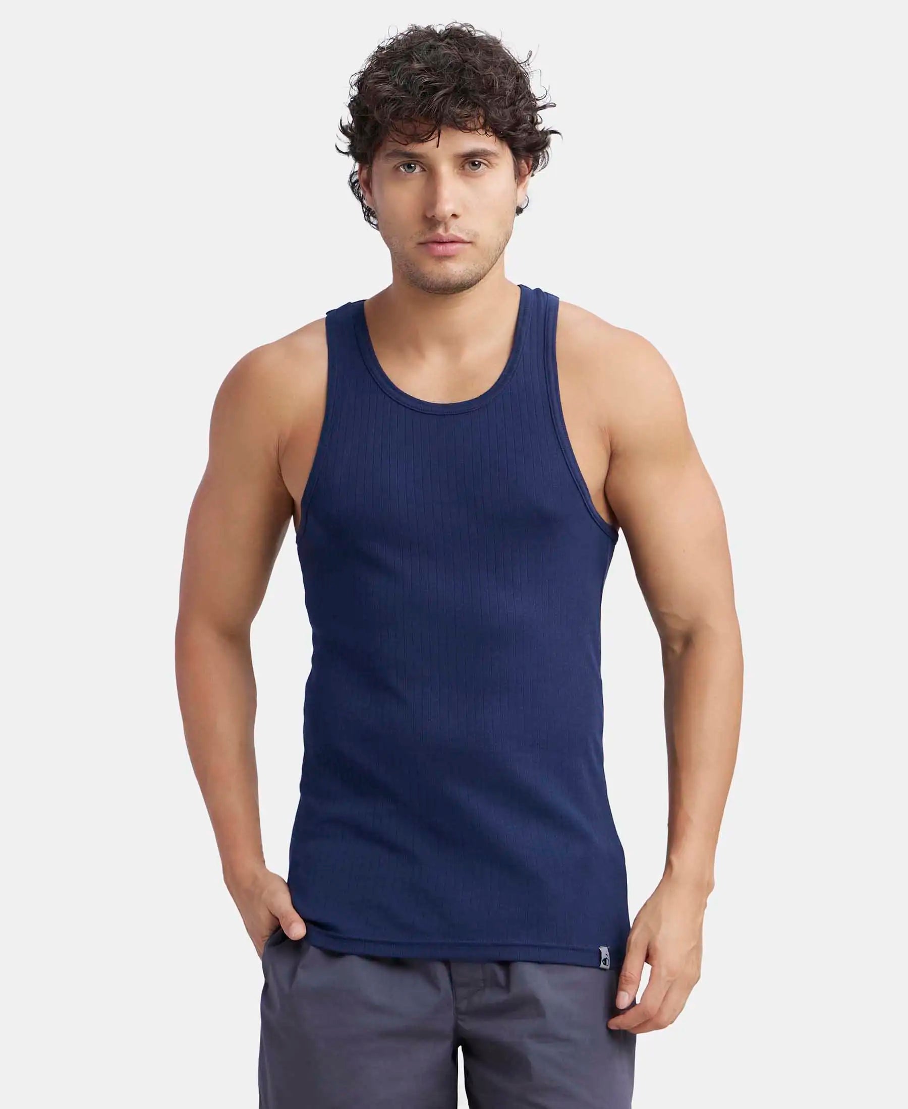 Buy Super Combed Cotton Rib Round Neck with Racerback Gym Vest - Black 9922 _ Jockey India