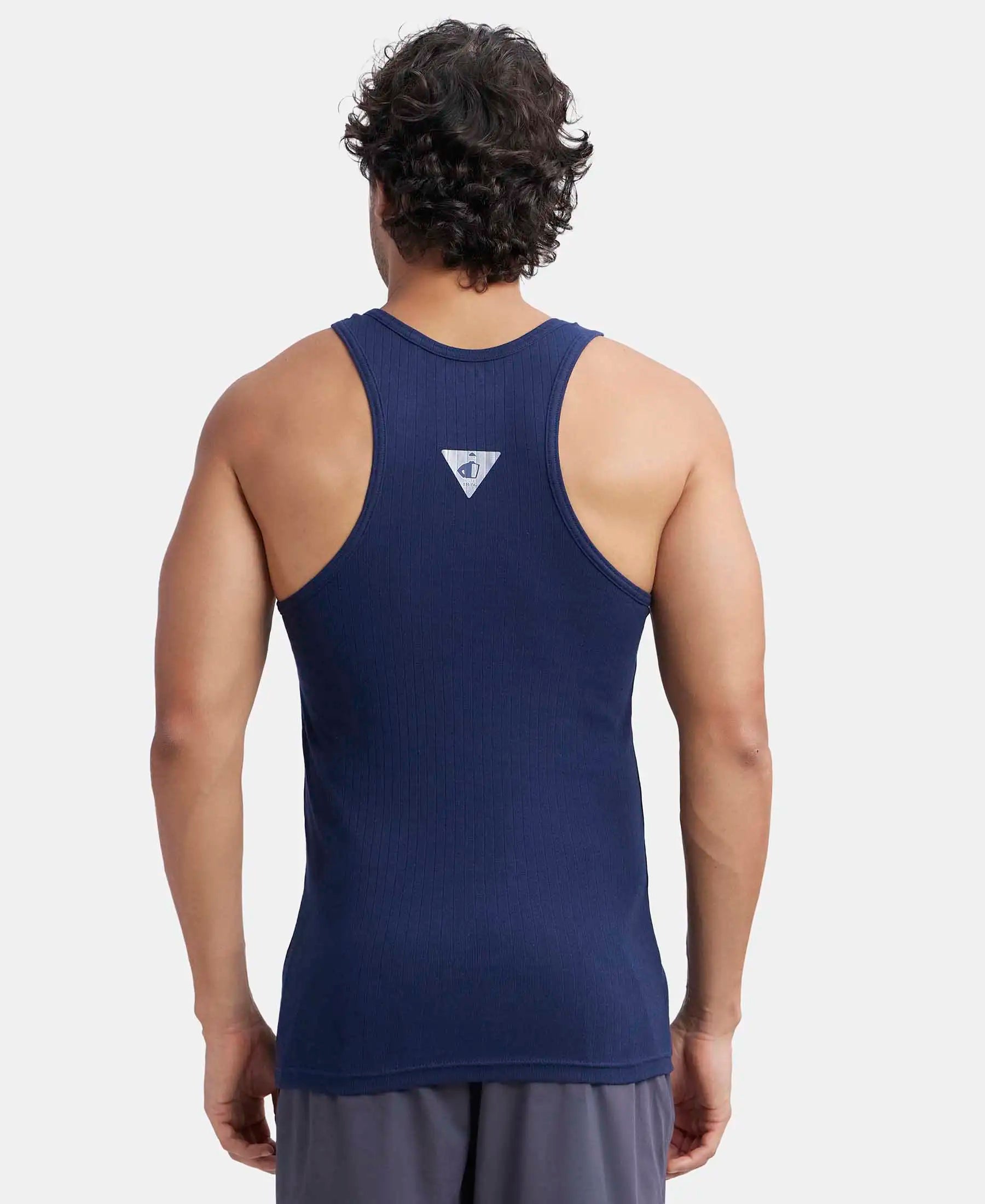 Buy Super Combed Cotton Rib Round Neck with Racerback Gym Vest - Black 9922 _ Jockey India