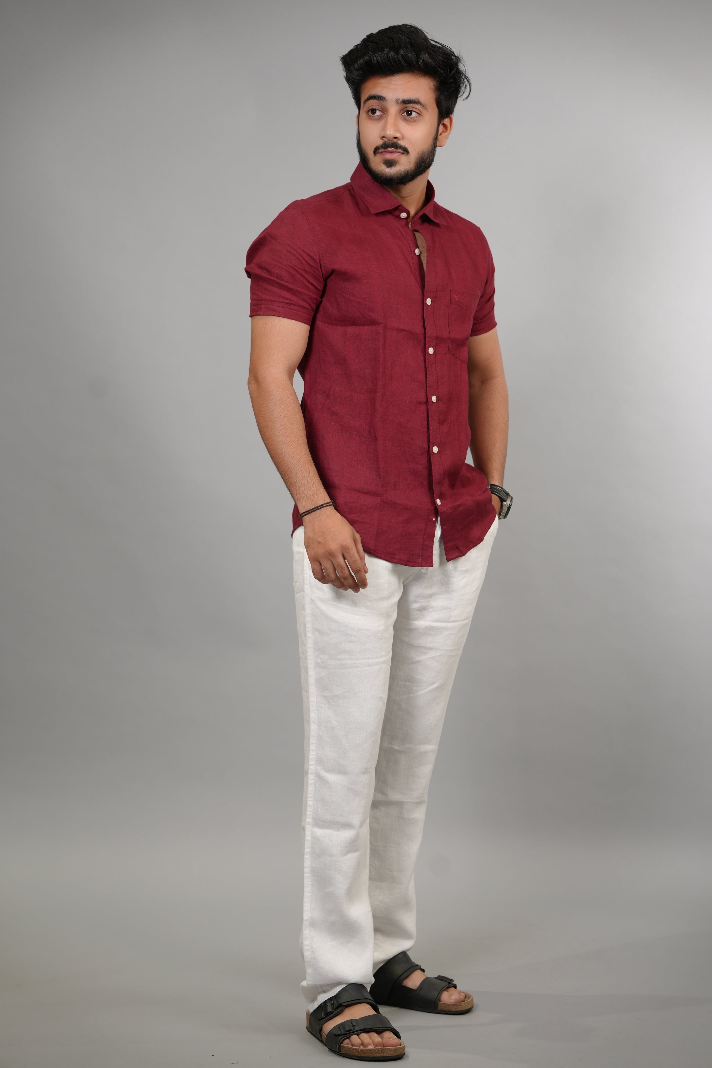 Maroon Half Sleeve Linen Shirt