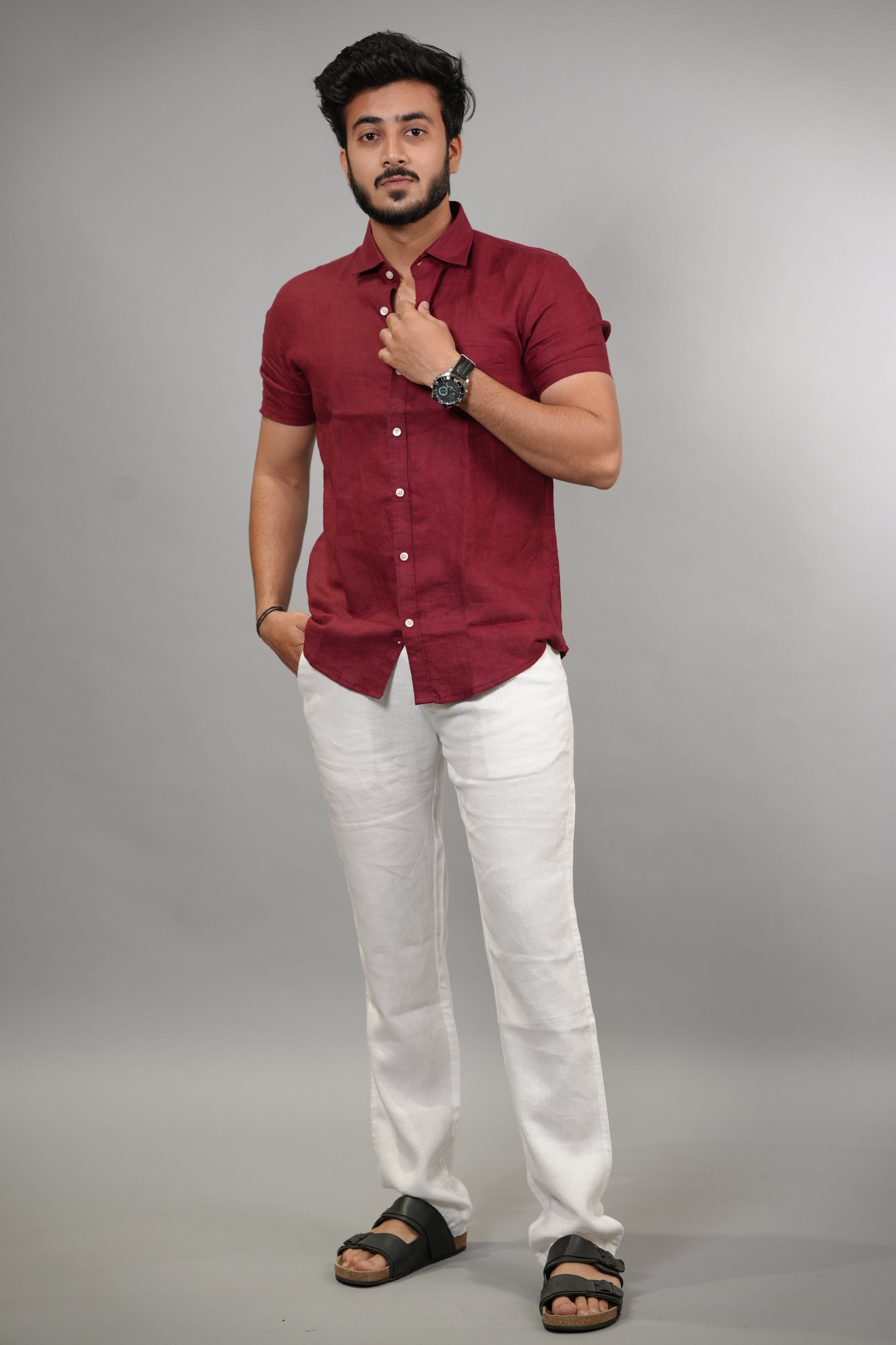 Maroon Half Sleeve Linen Shirt