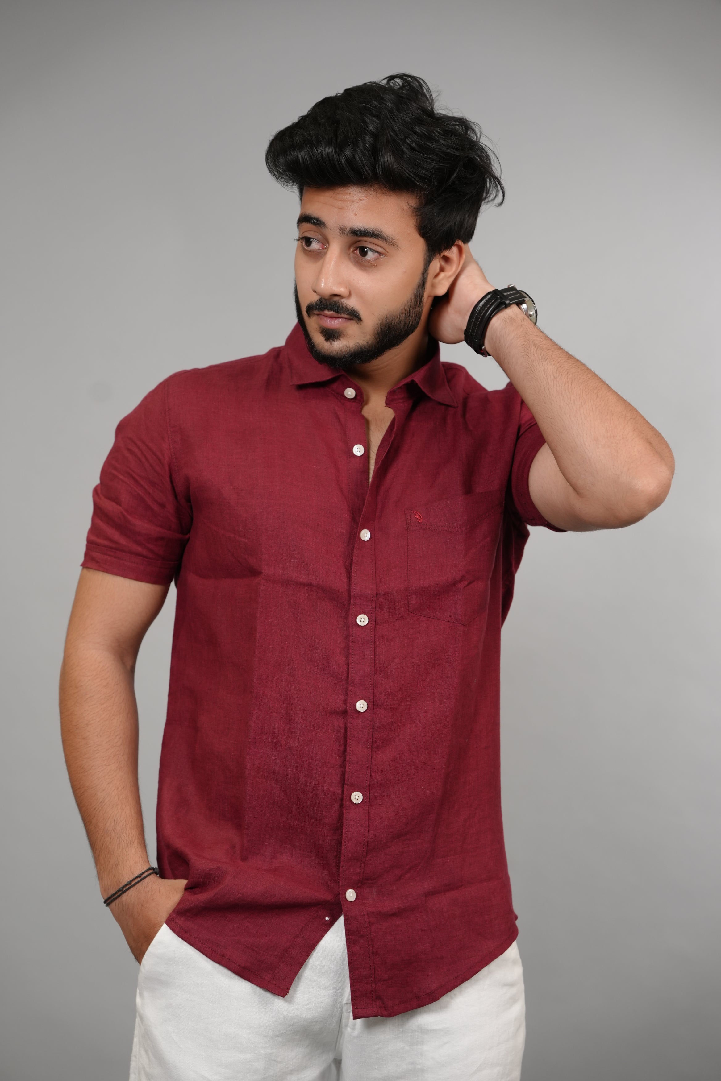 Maroon Half Sleeve Linen Shirt