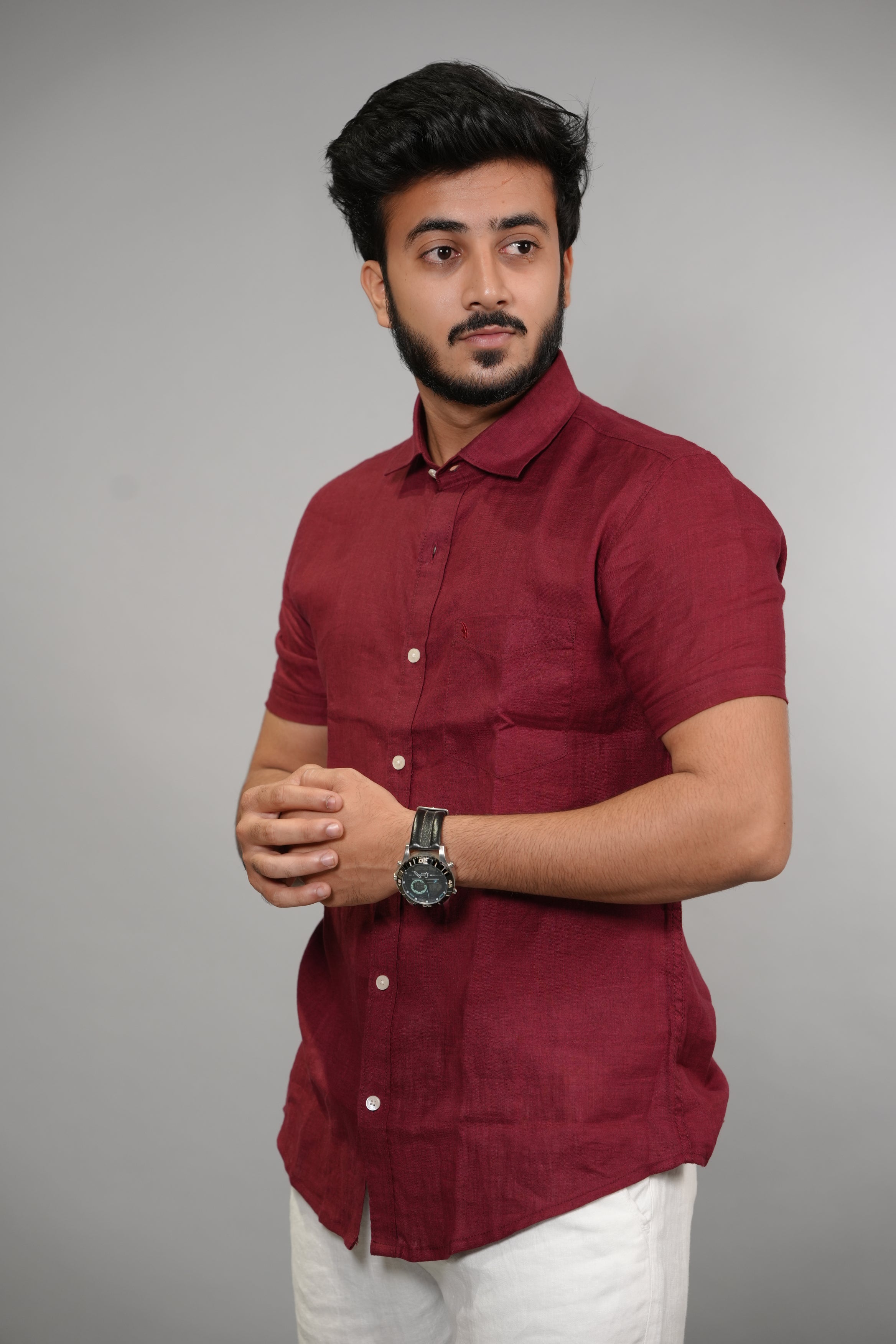 Maroon Half Sleeve Linen Shirt