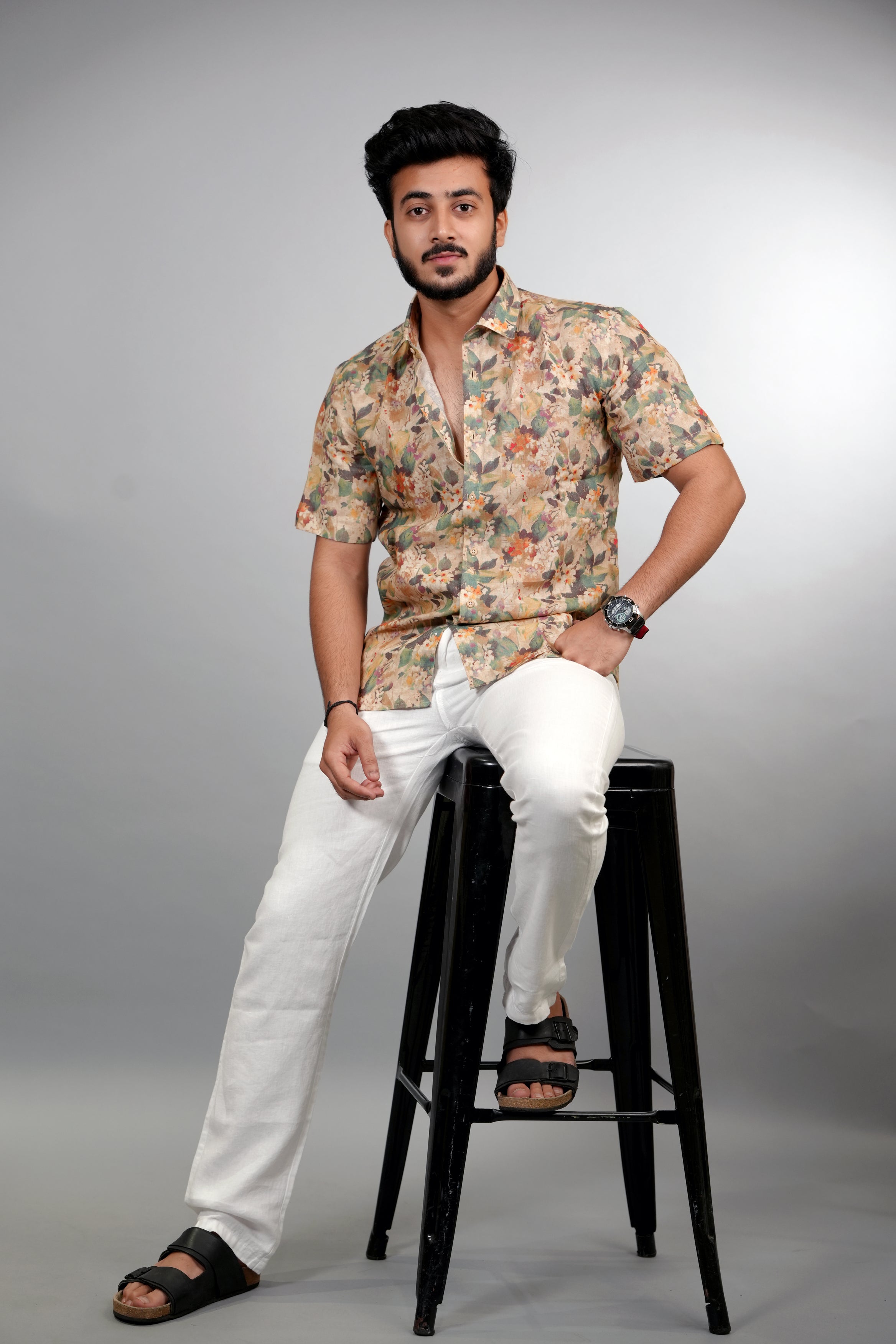 Floral-Patterned Linen Shirt