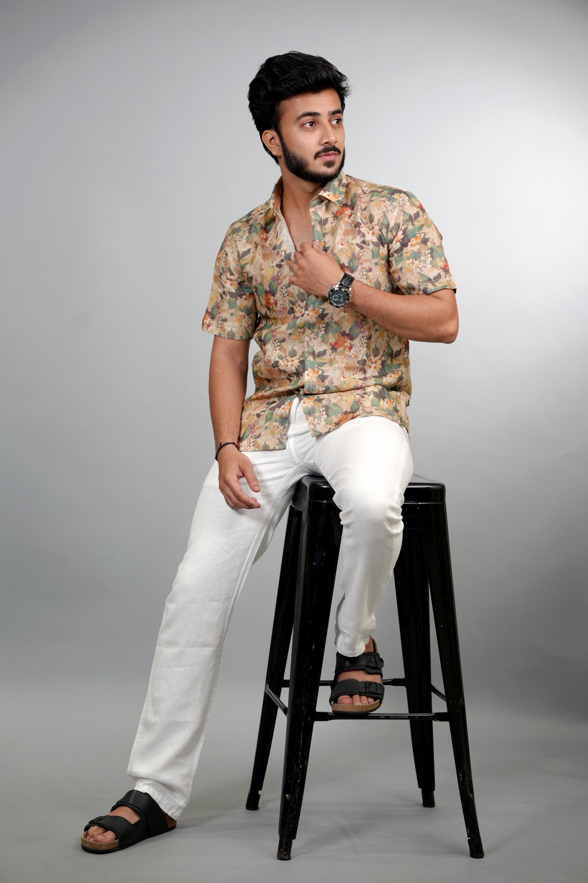 Floral-Patterned Linen Shirt
