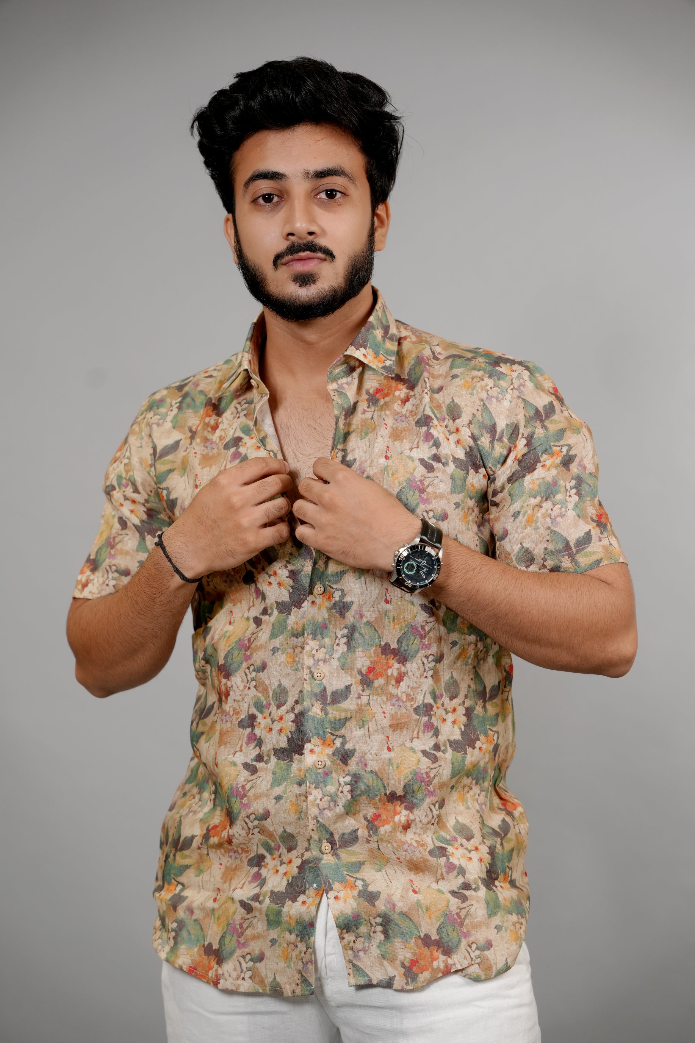 Floral-Patterned Linen Shirt