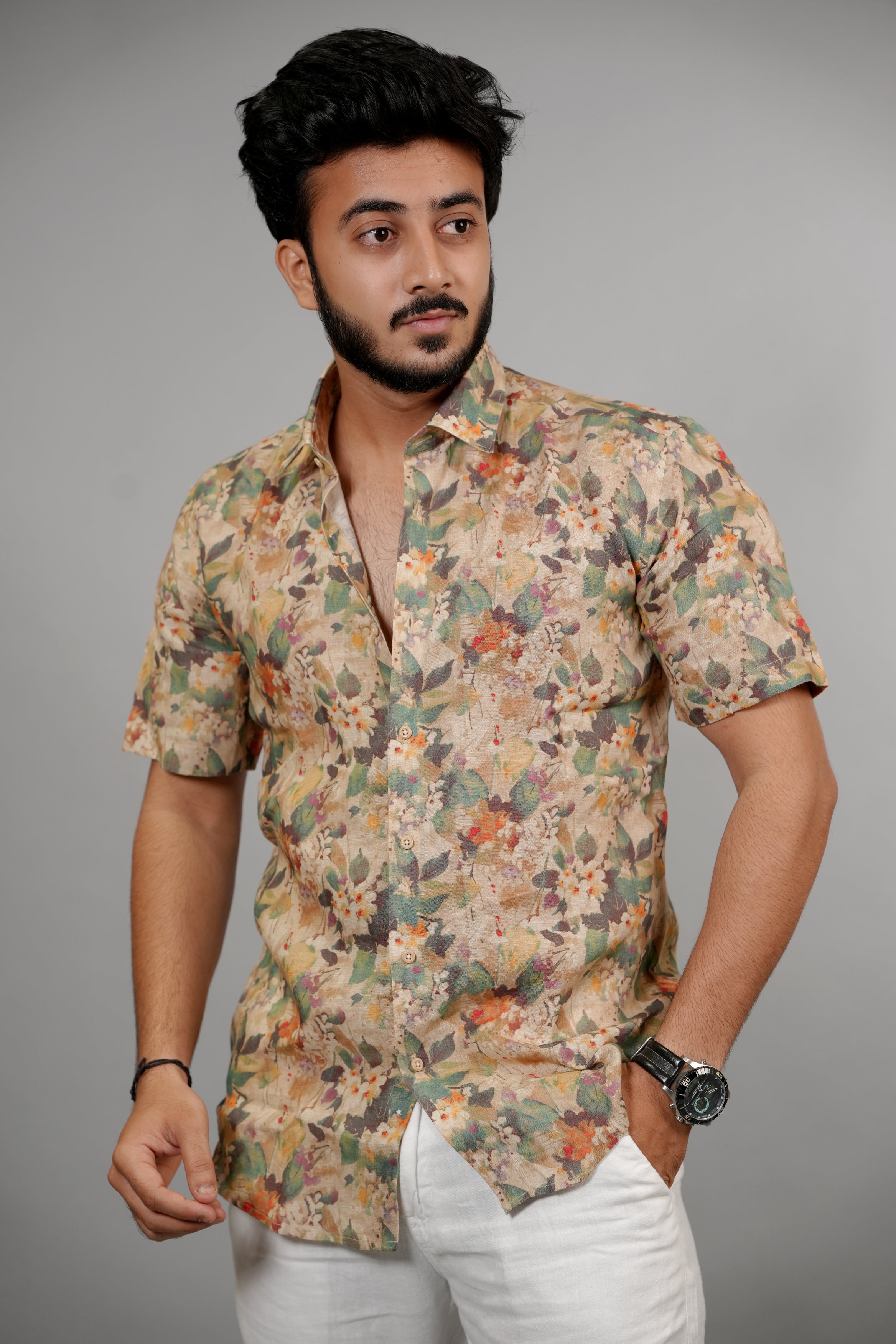 Floral-Patterned Linen Shirt