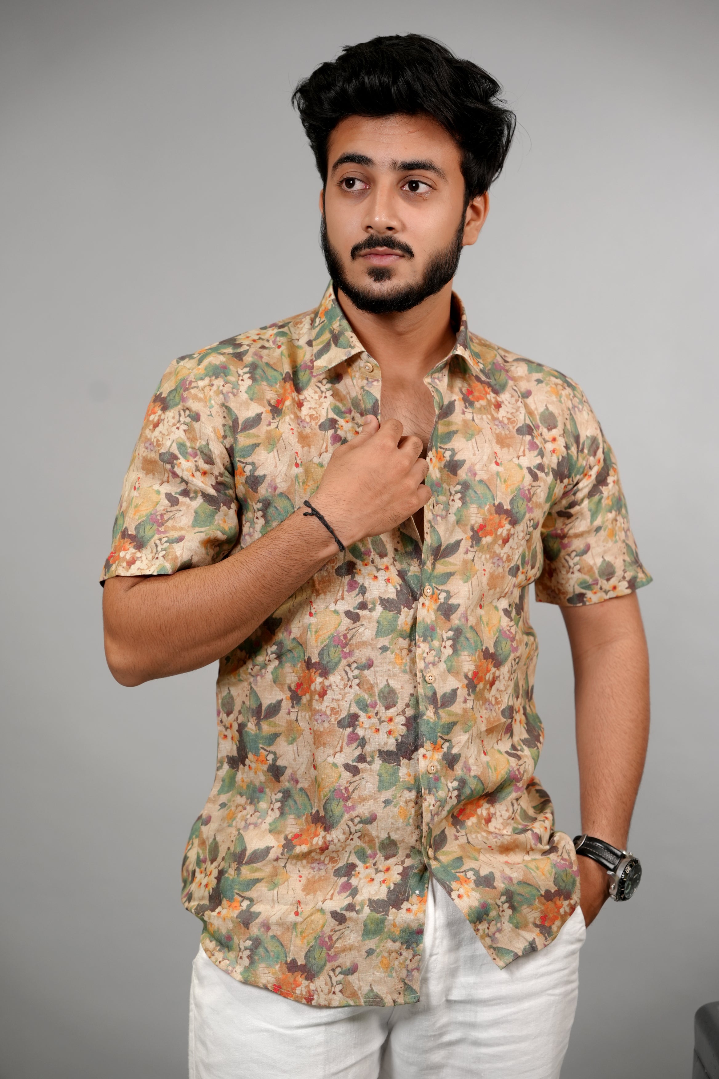 Floral-Patterned Linen Shirt