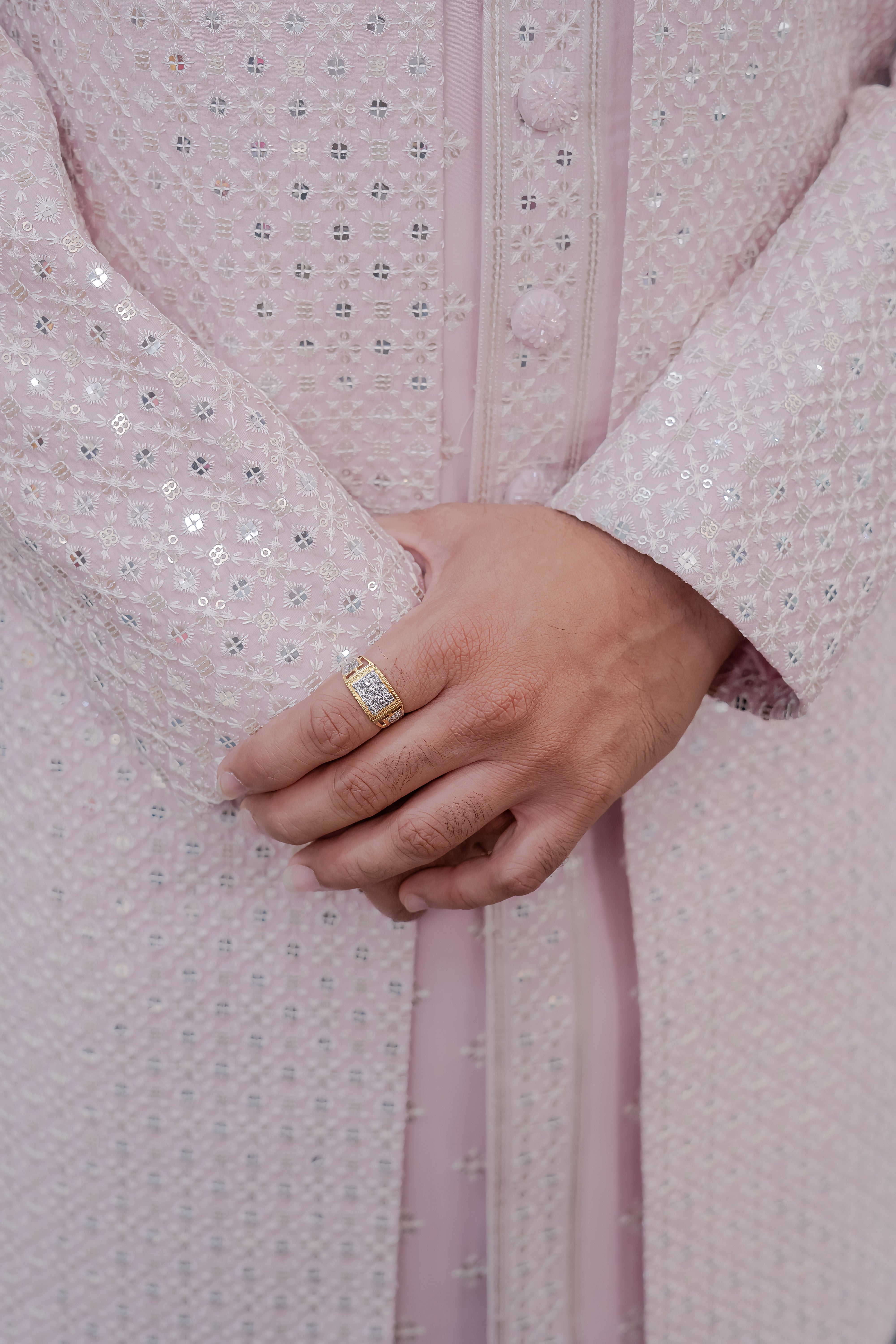Luxe Blush Pink Sequin-Embroidered Sherwani