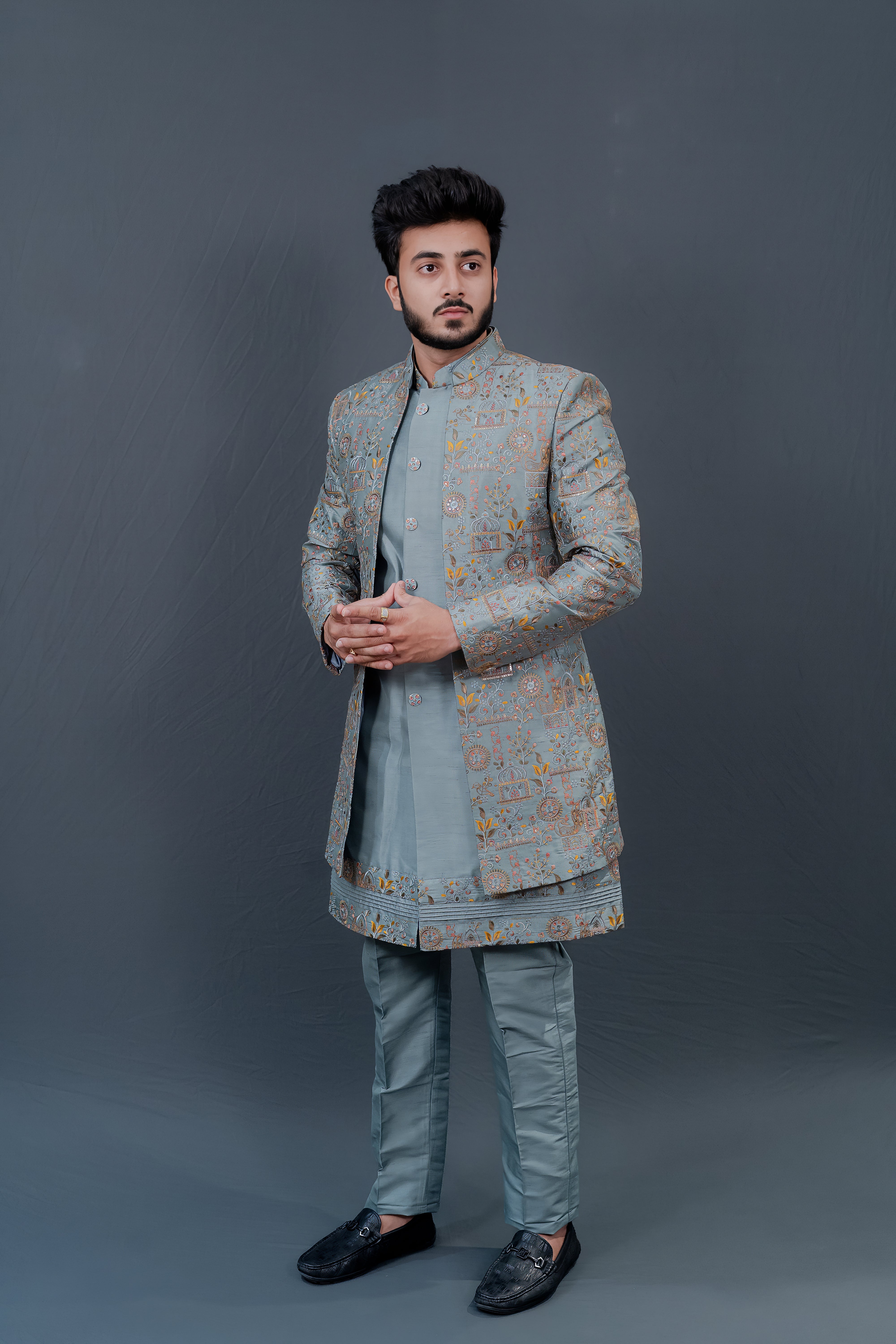 Firozi Mens Indowestern Jacket Set Ensemble