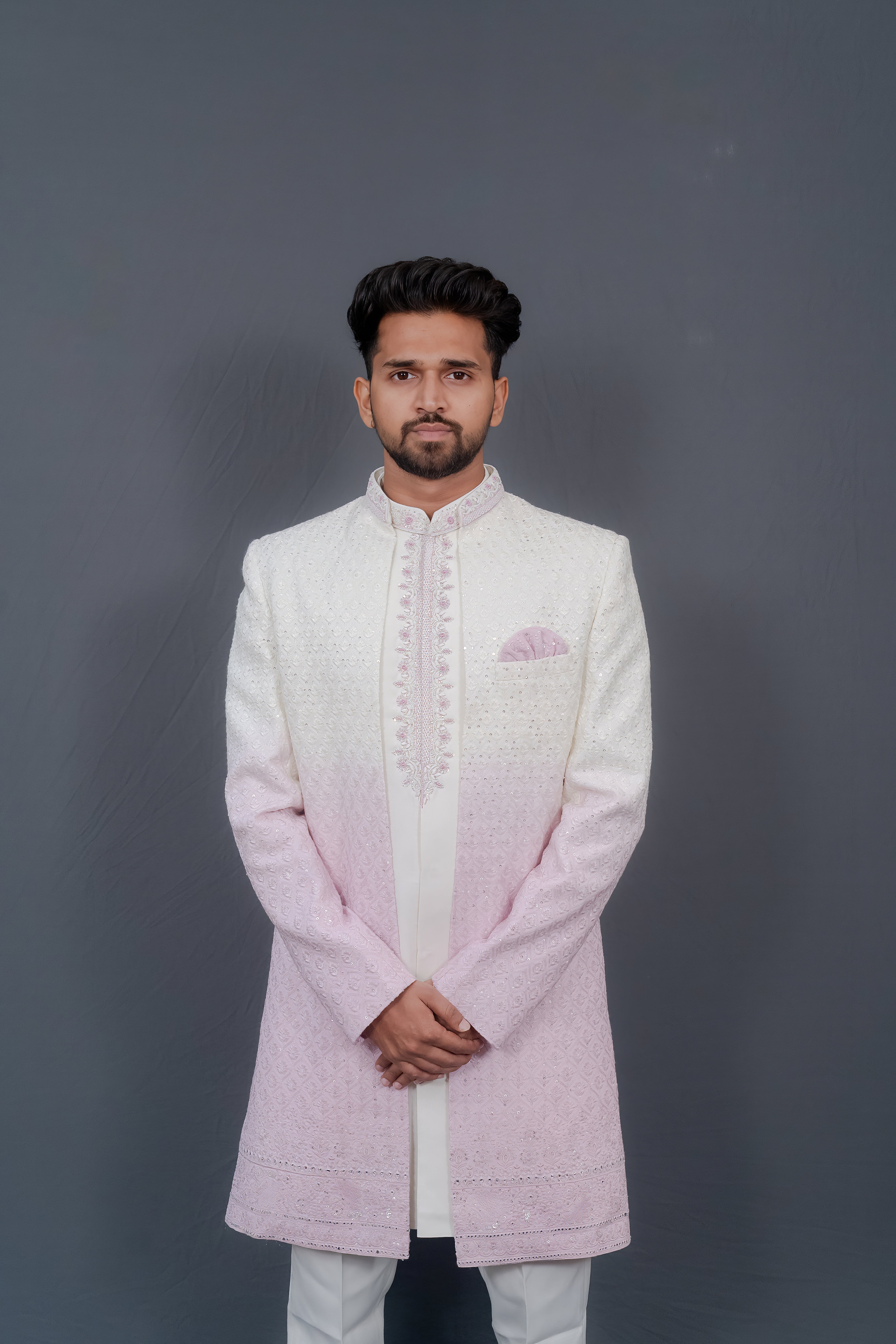 Ivory and Pink Gradient Embroidered Sherwani