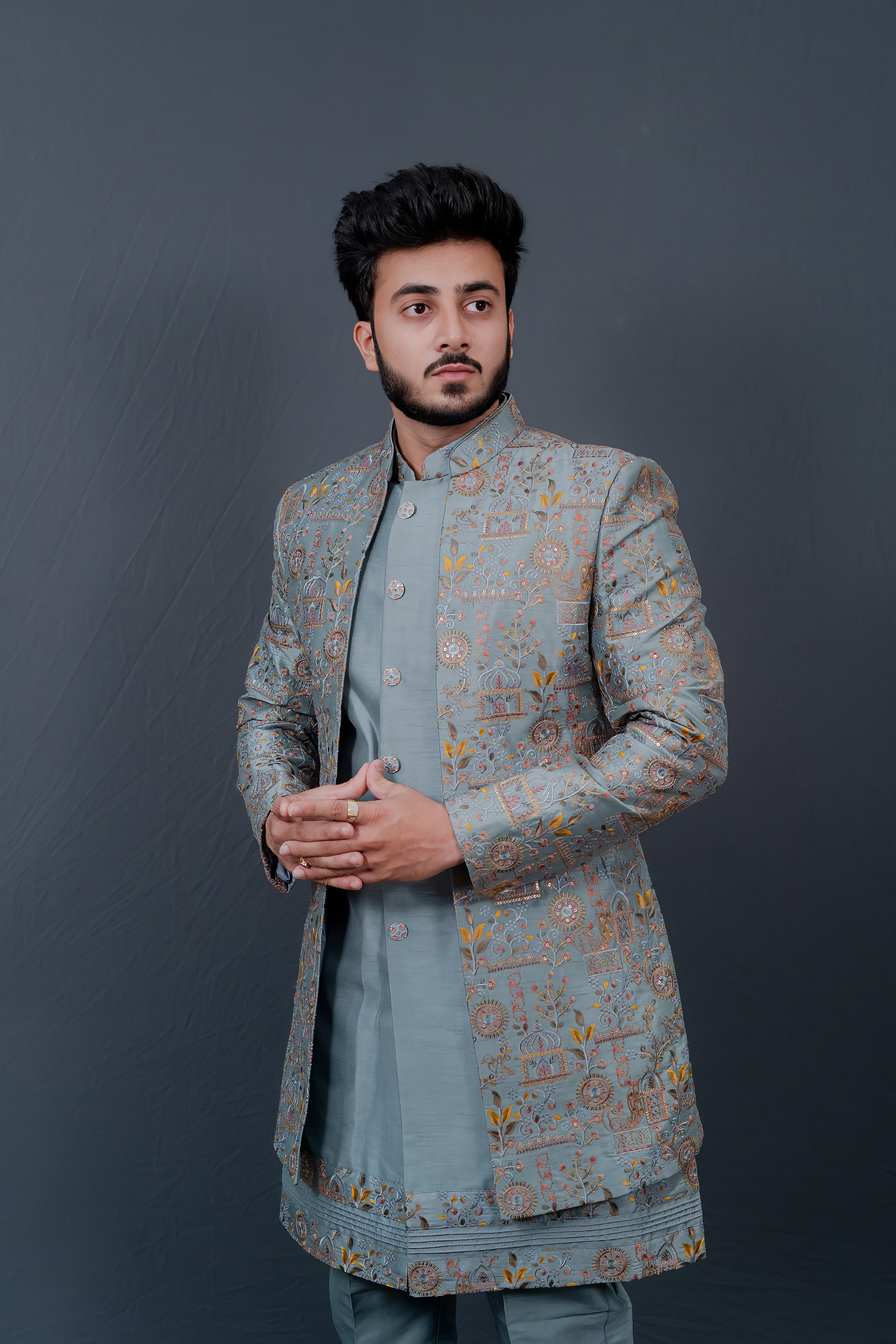 Firozi Mens Indowestern Jacket Set Ensemble