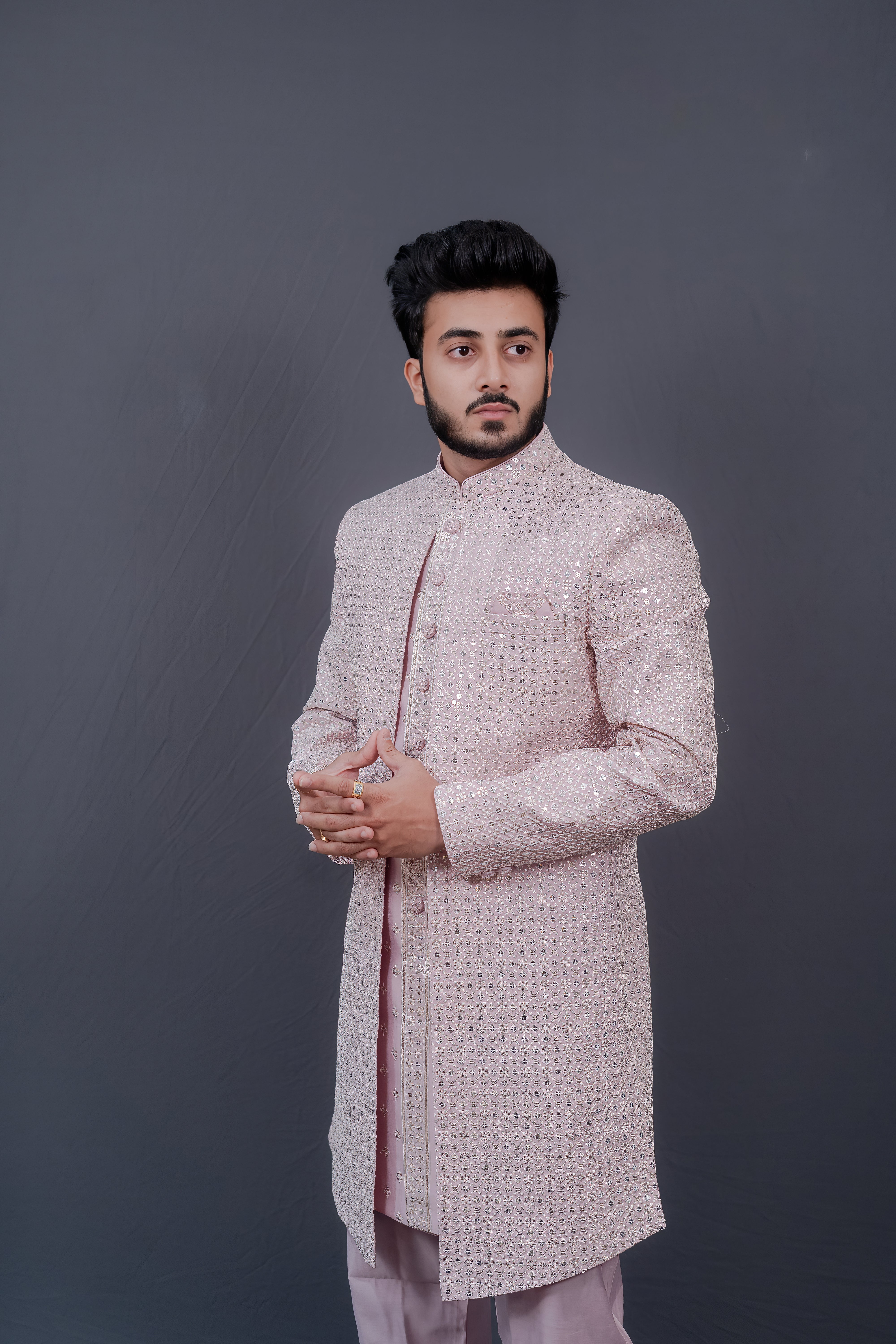 Luxe Blush Pink Sequin-Embroidered Sherwani