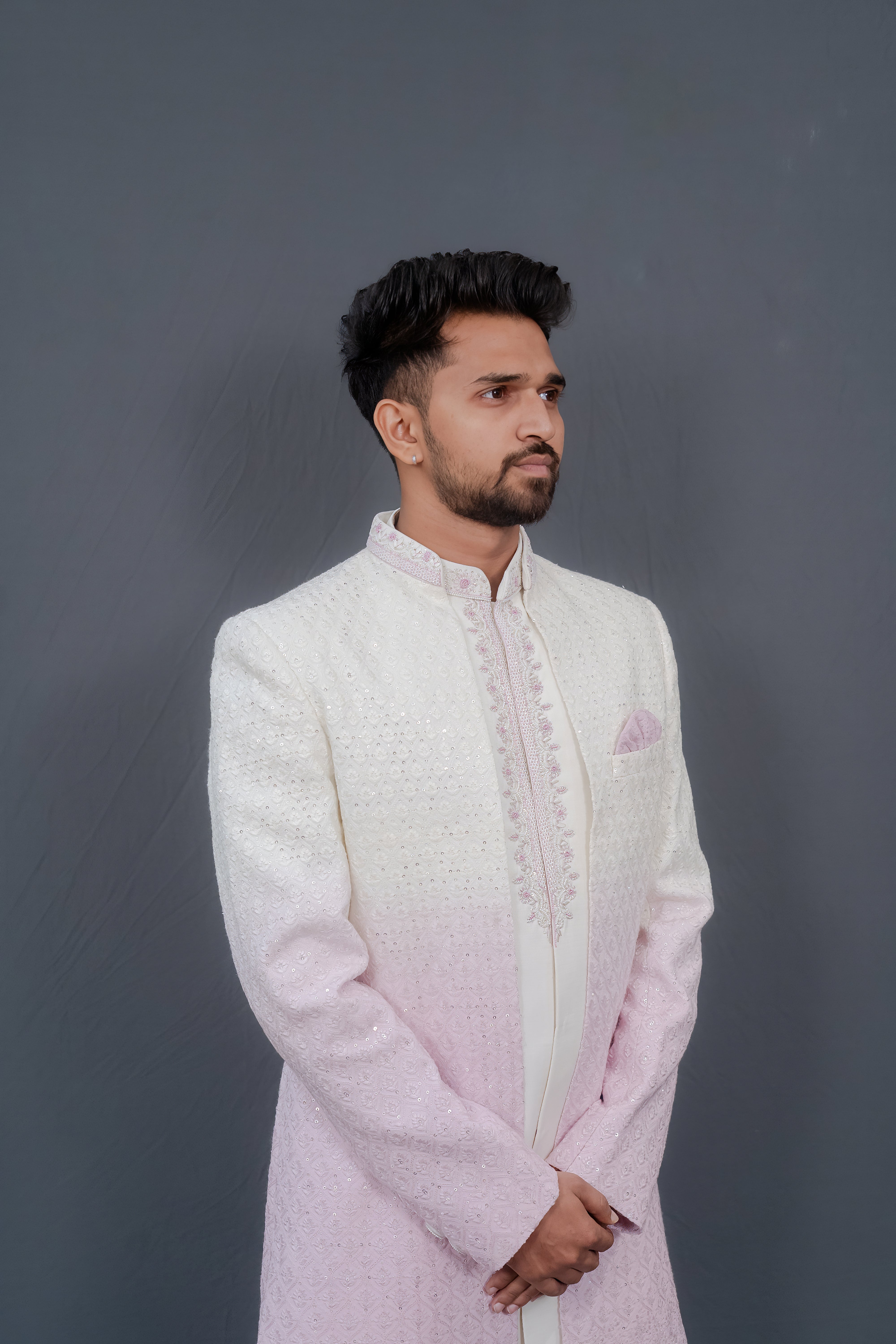 Ivory and Pink Gradient Embroidered Sherwani