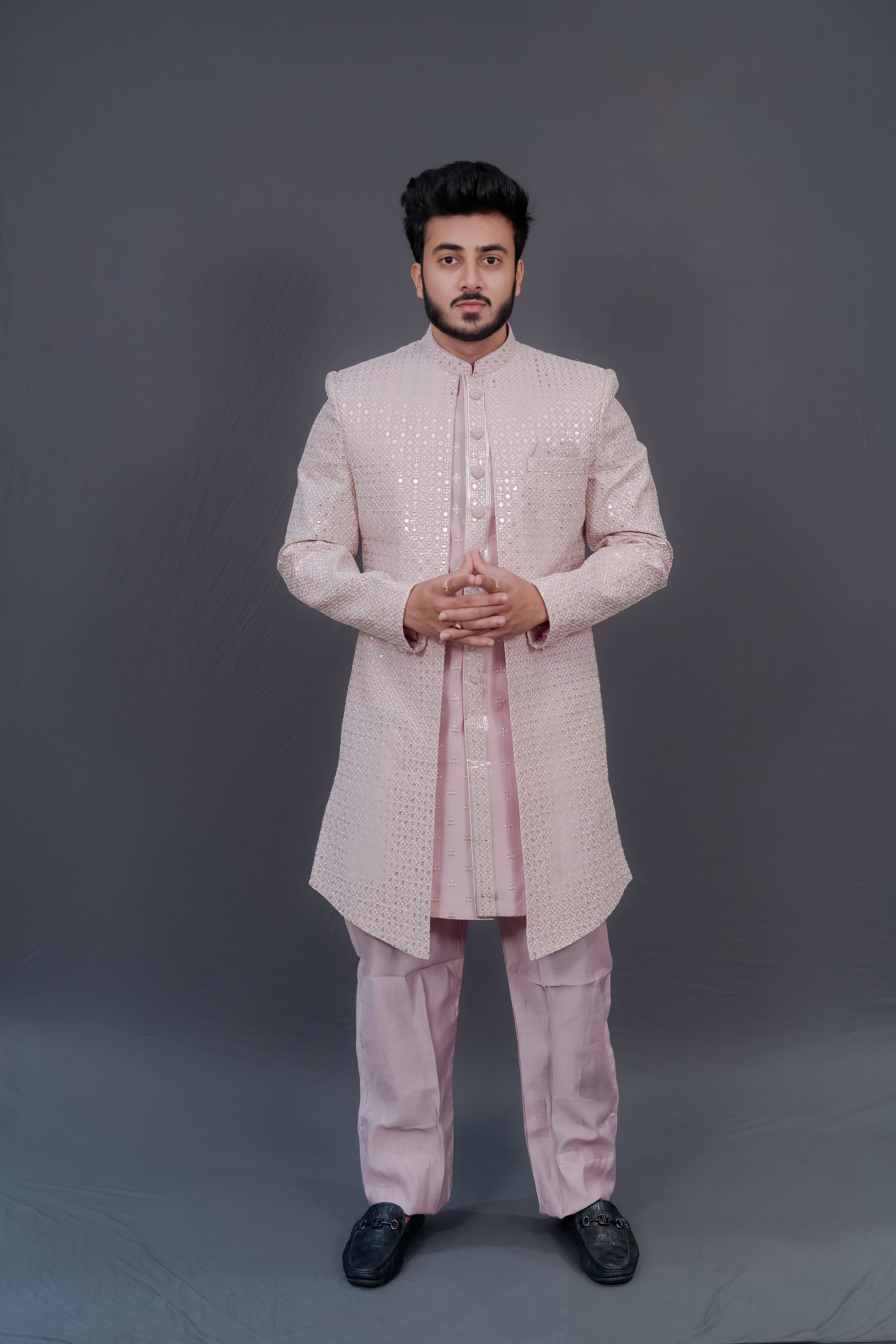 Luxe Blush Pink Sequin-Embroidered Sherwani