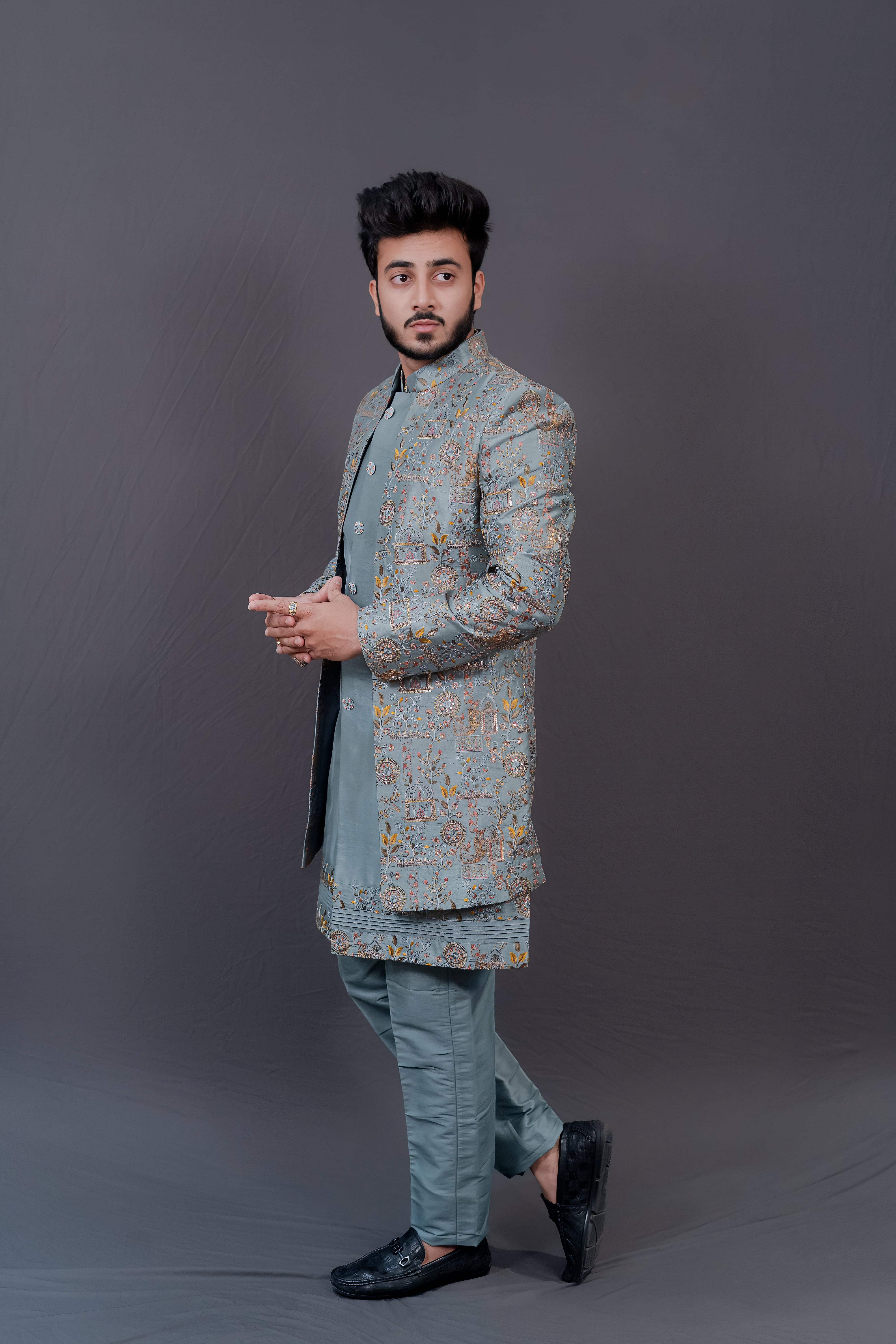 Firozi Mens Indowestern Jacket Set Ensemble