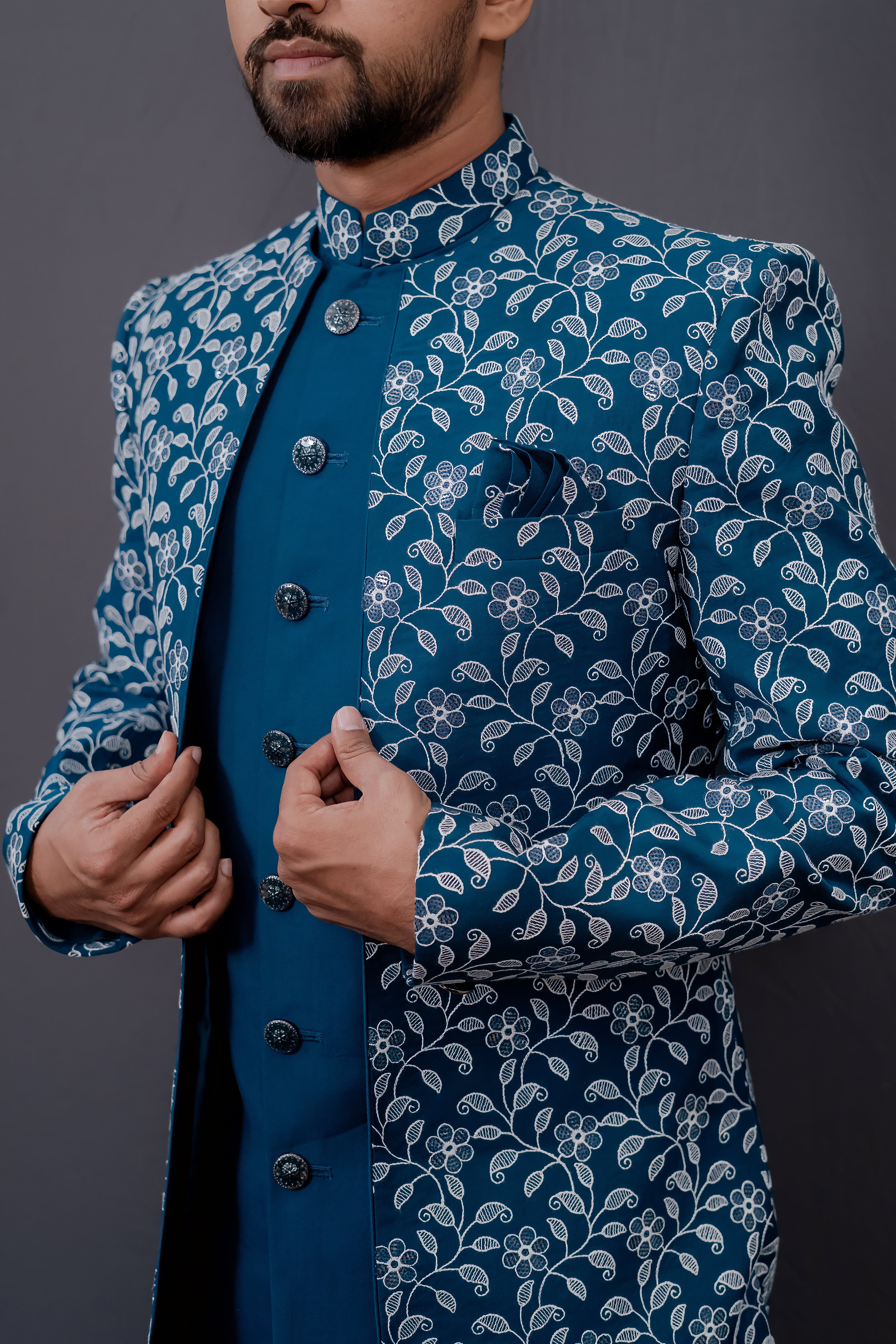 Royal Blue Embroidered Sherwani