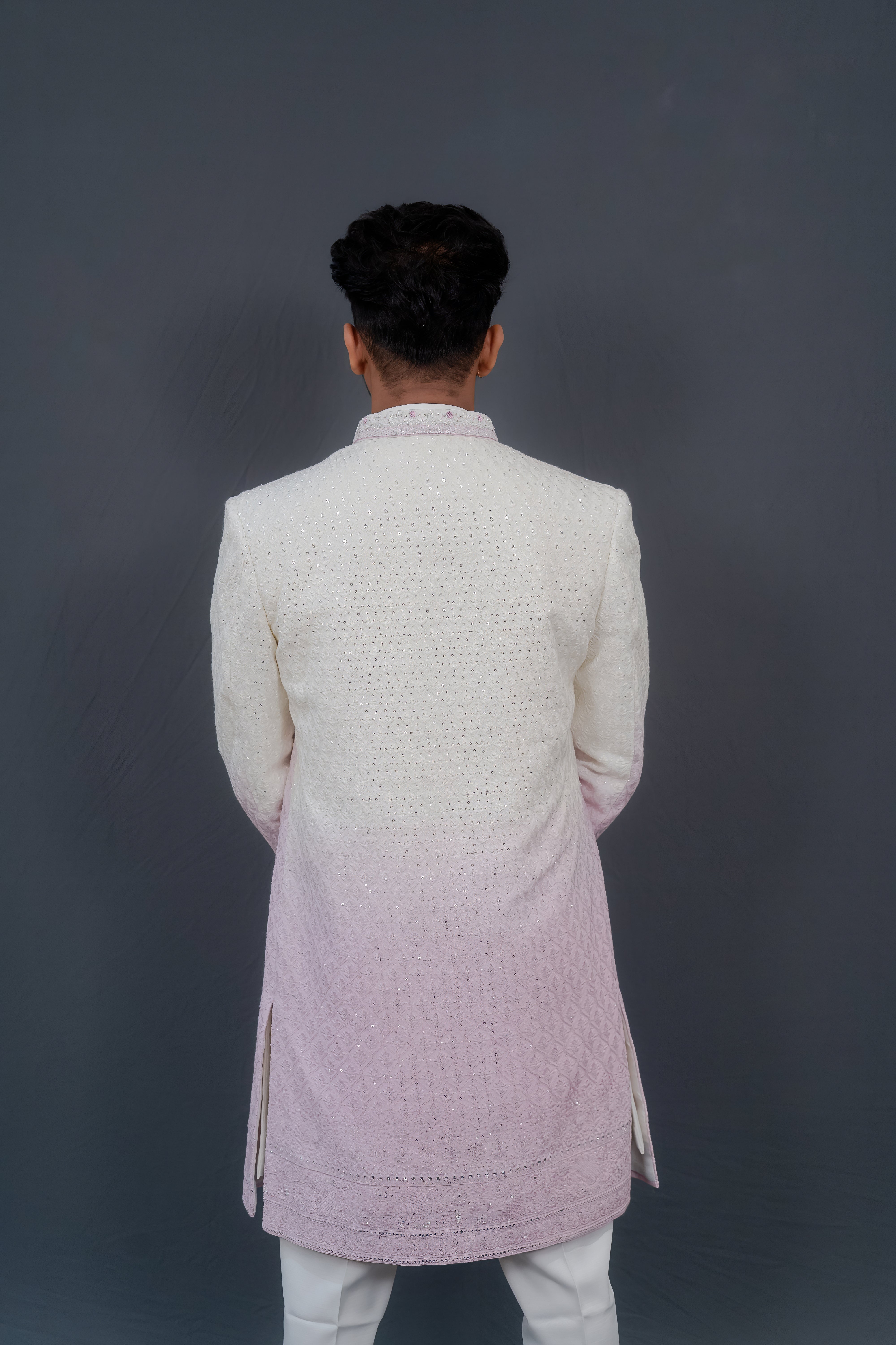 Ivory and Pink Gradient Embroidered Sherwani