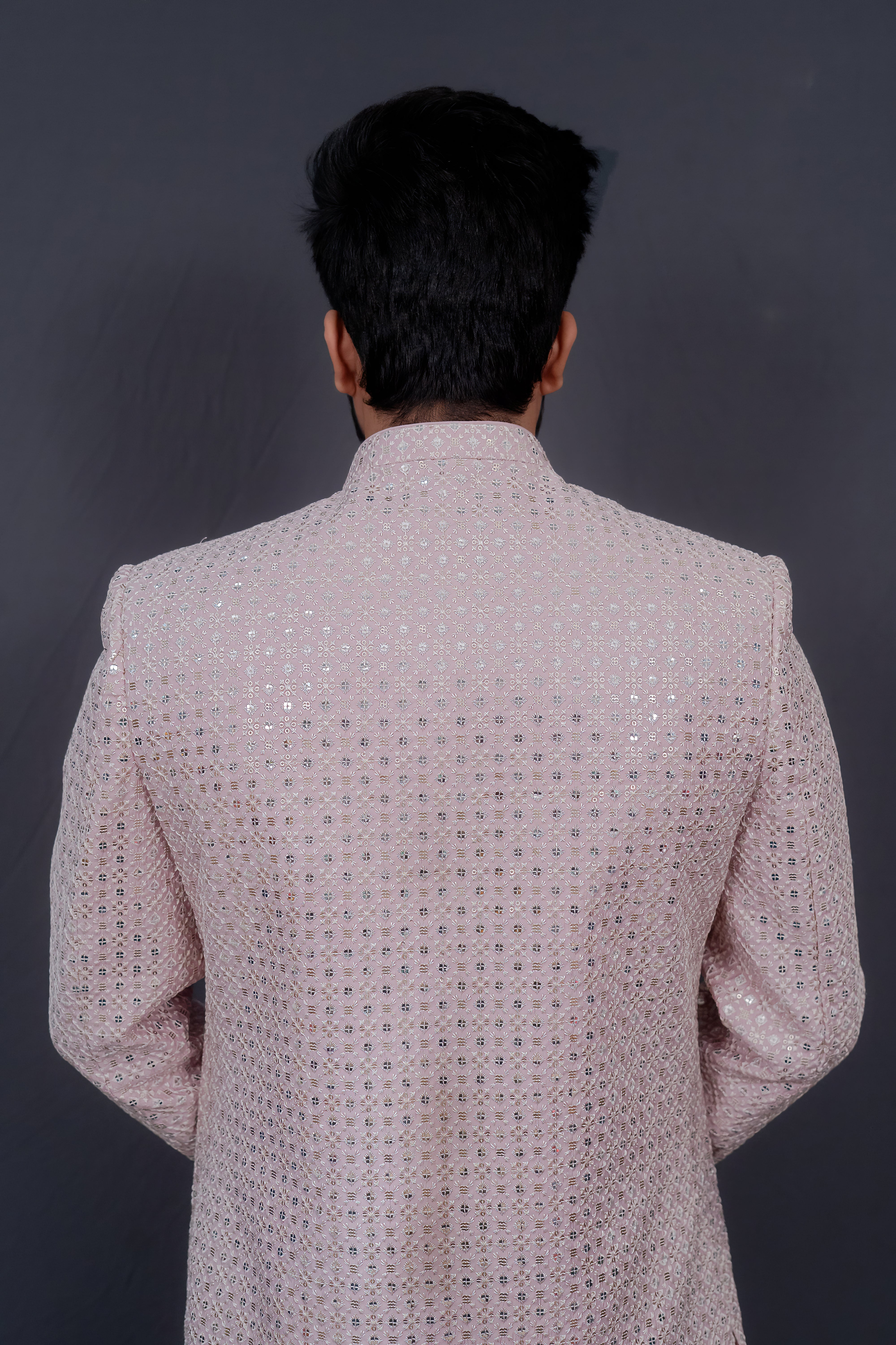 Luxe Blush Pink Sequin-Embroidered Sherwani