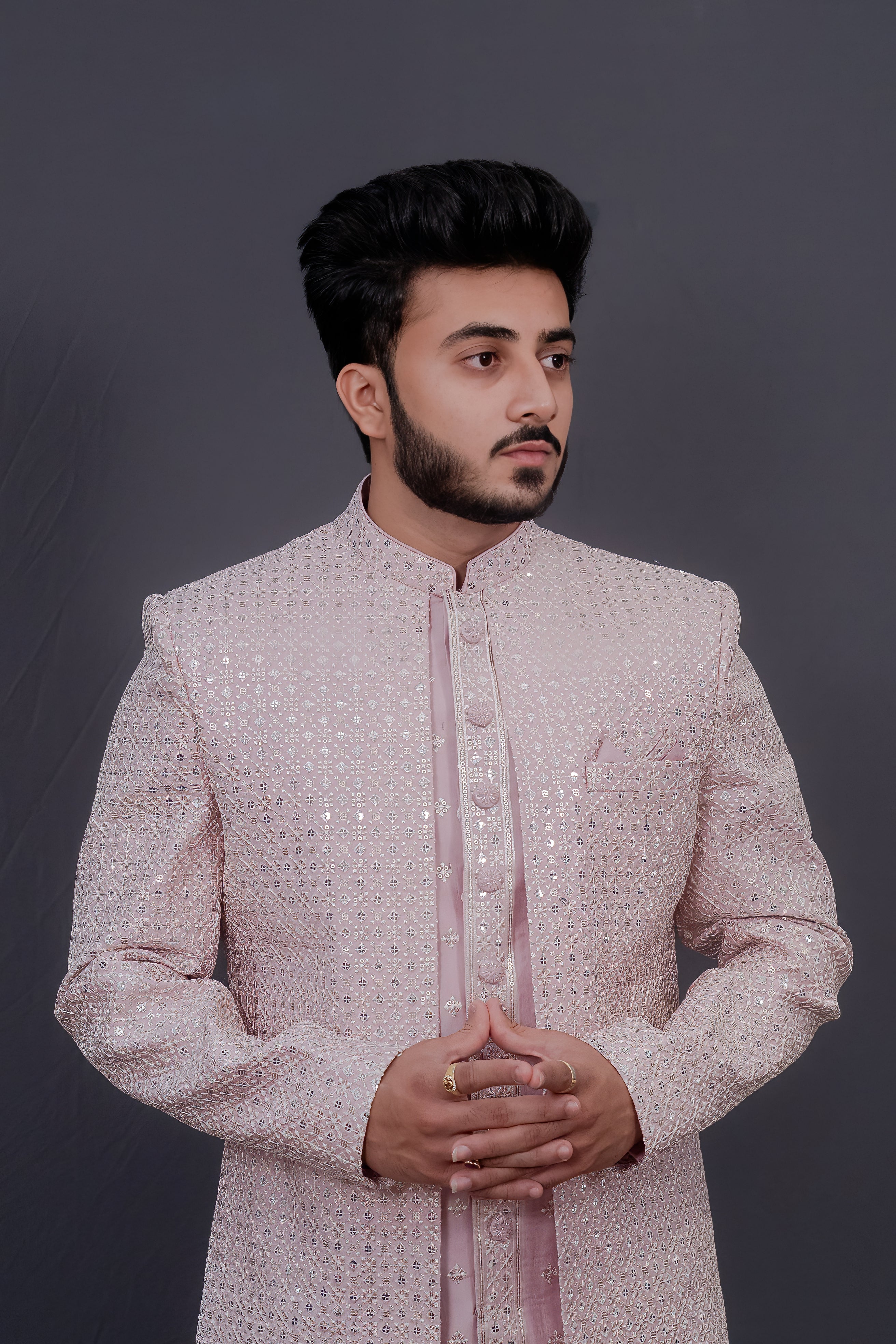 Luxe Blush Pink Sequin-Embroidered Sherwani