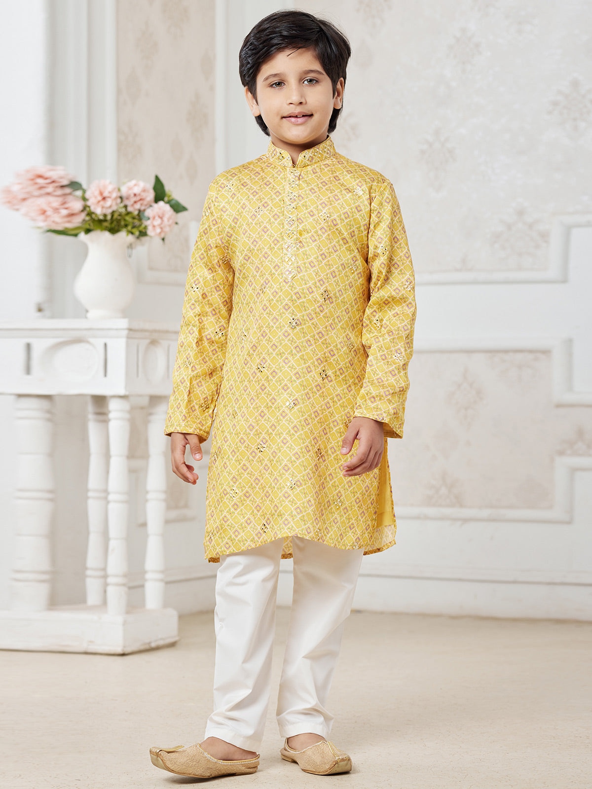 Stunning yellow silk kurta pajama